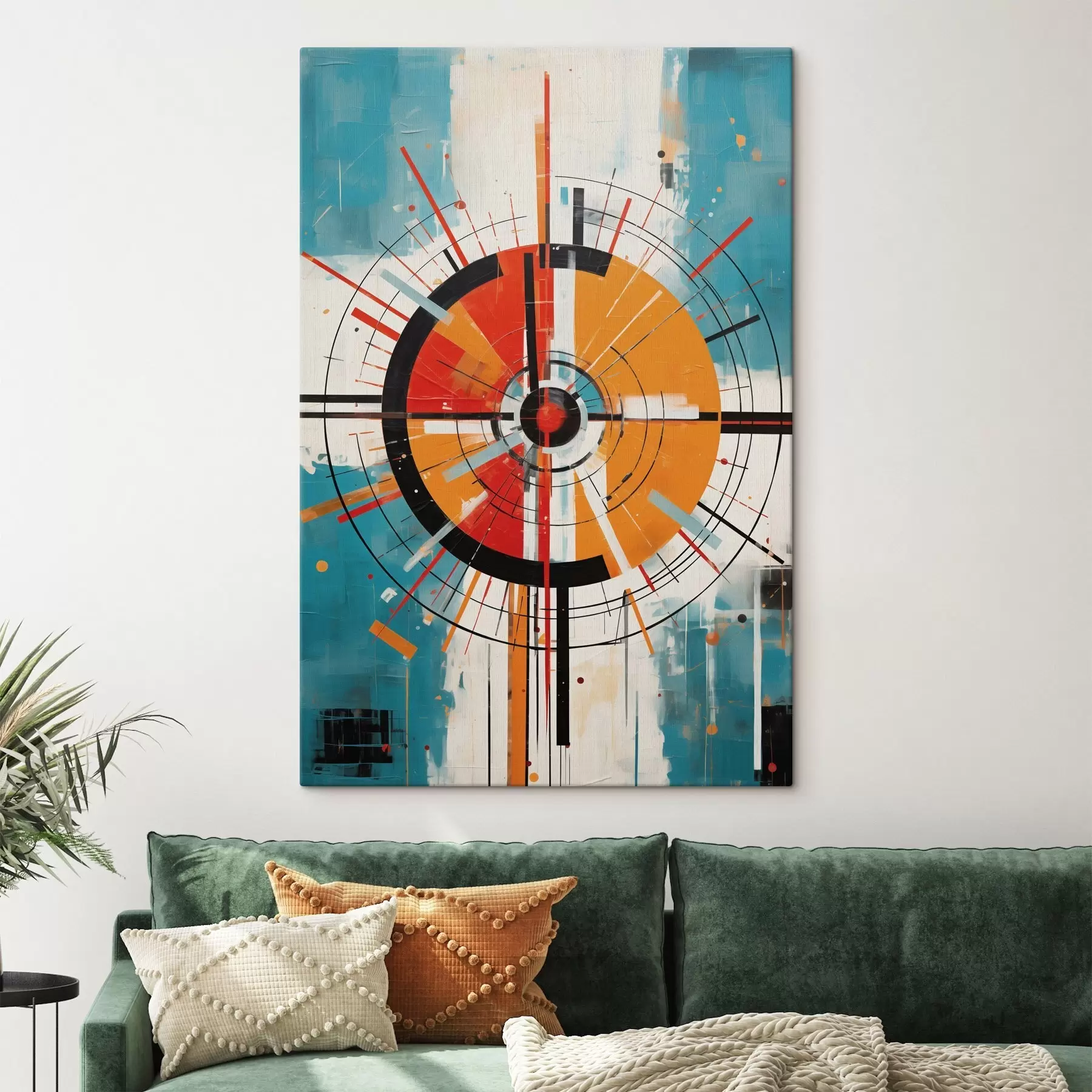 murales de pared Blanco concéntrico con segmentos verde azulado y naranja s46486