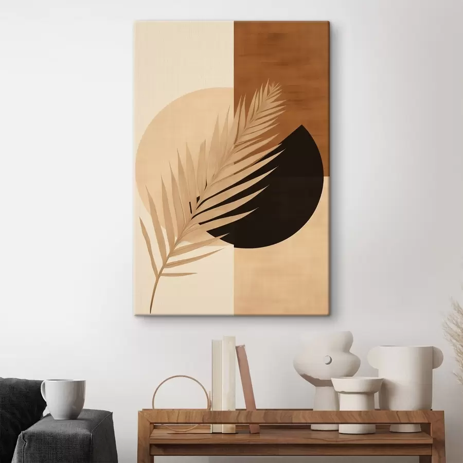 murales de pared Hoja de palmera sobre geometría en terracota y crema s46490