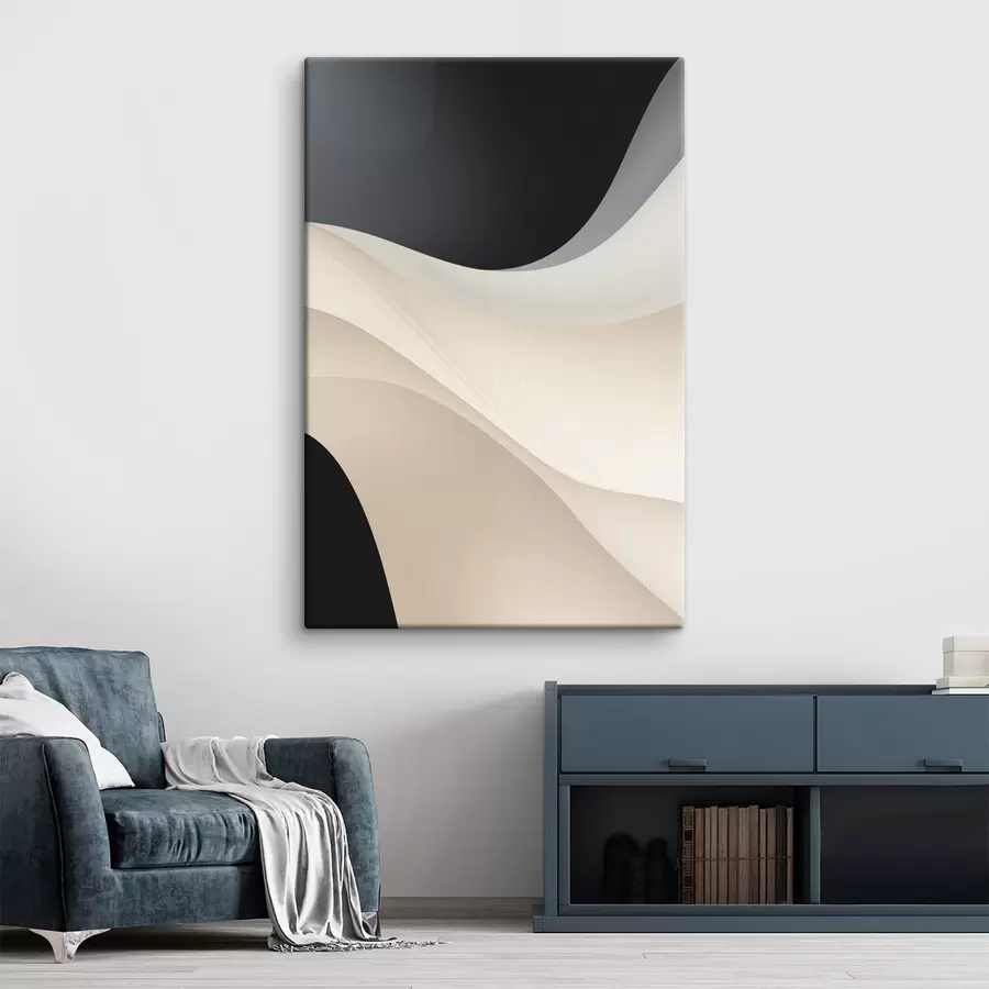 murales de pared Curvas fluidas en capas en negro, crema y gris pardo. s46492