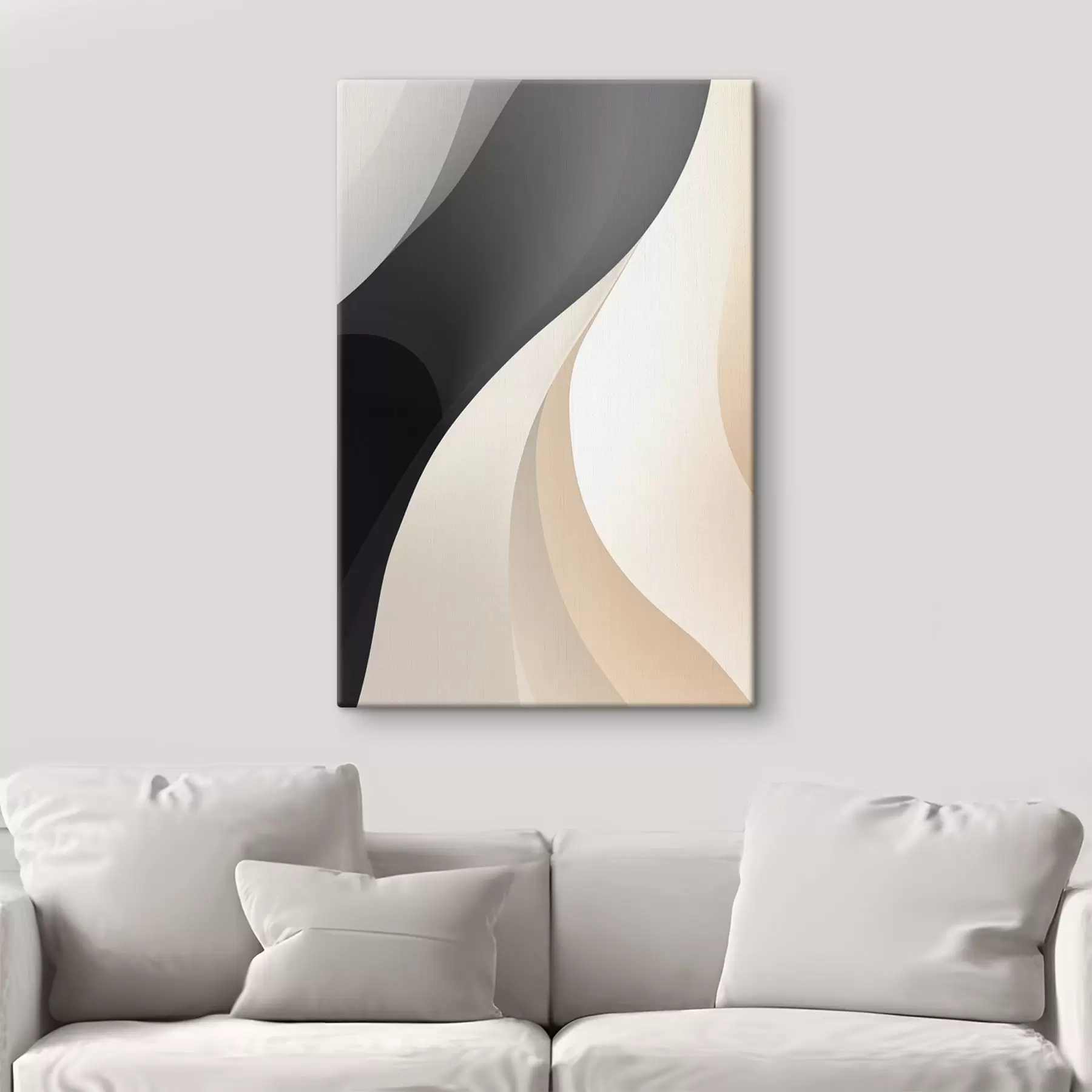murales de pared Curvas elegantes y superpuestas en tonos carbón, marfil y arena s46493