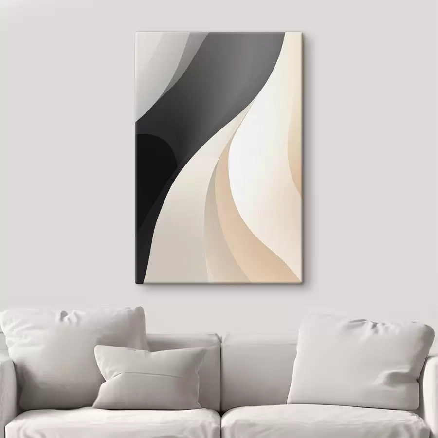 murales de pared Curvas elegantes y superpuestas en tonos carbón, marfil y arena. s46493