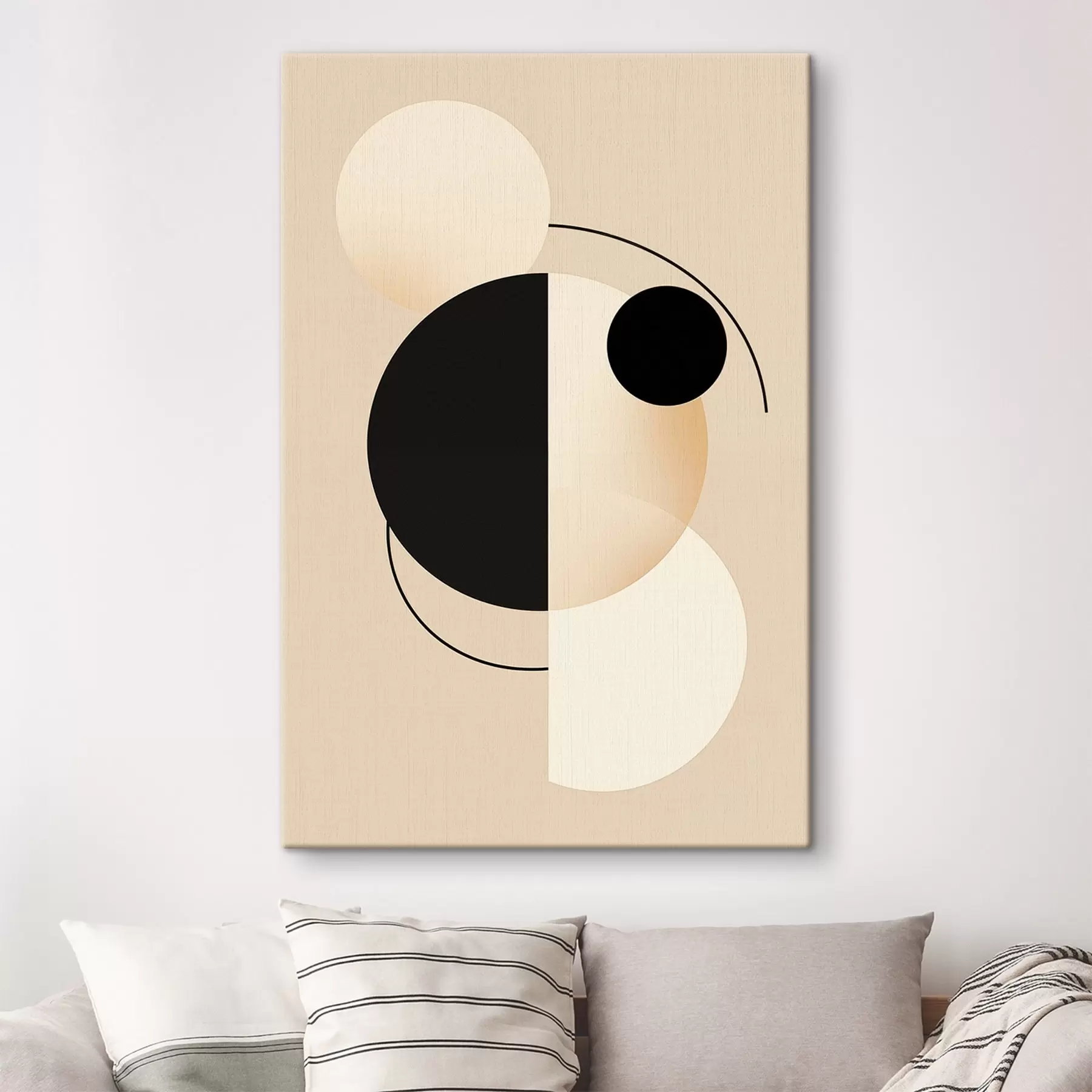 murales de pared Círculos y arcos gráficos en beige suave y negro. s46497