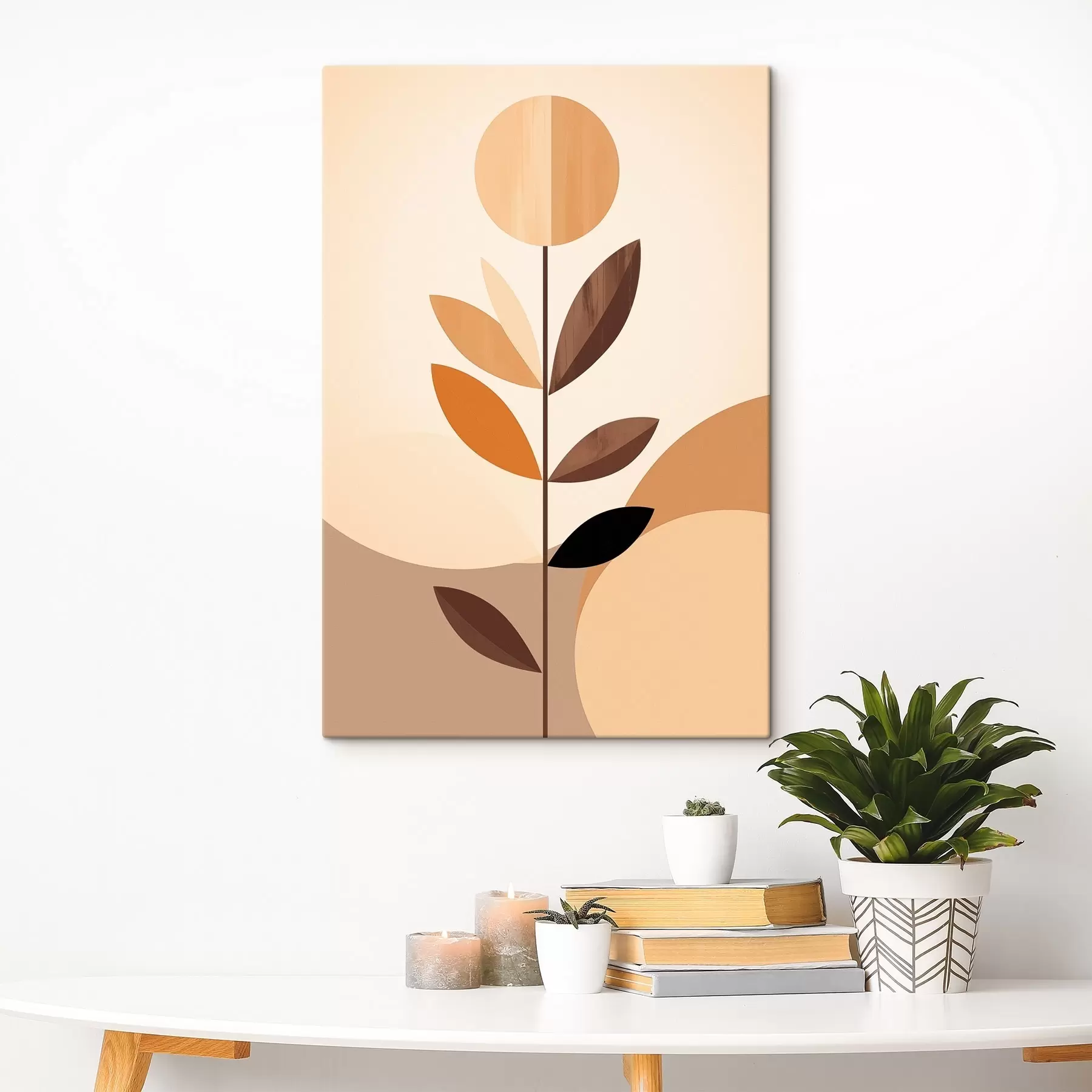 murales de pared Flor estilizada con hojas geométricas en tonos cálidos s46500