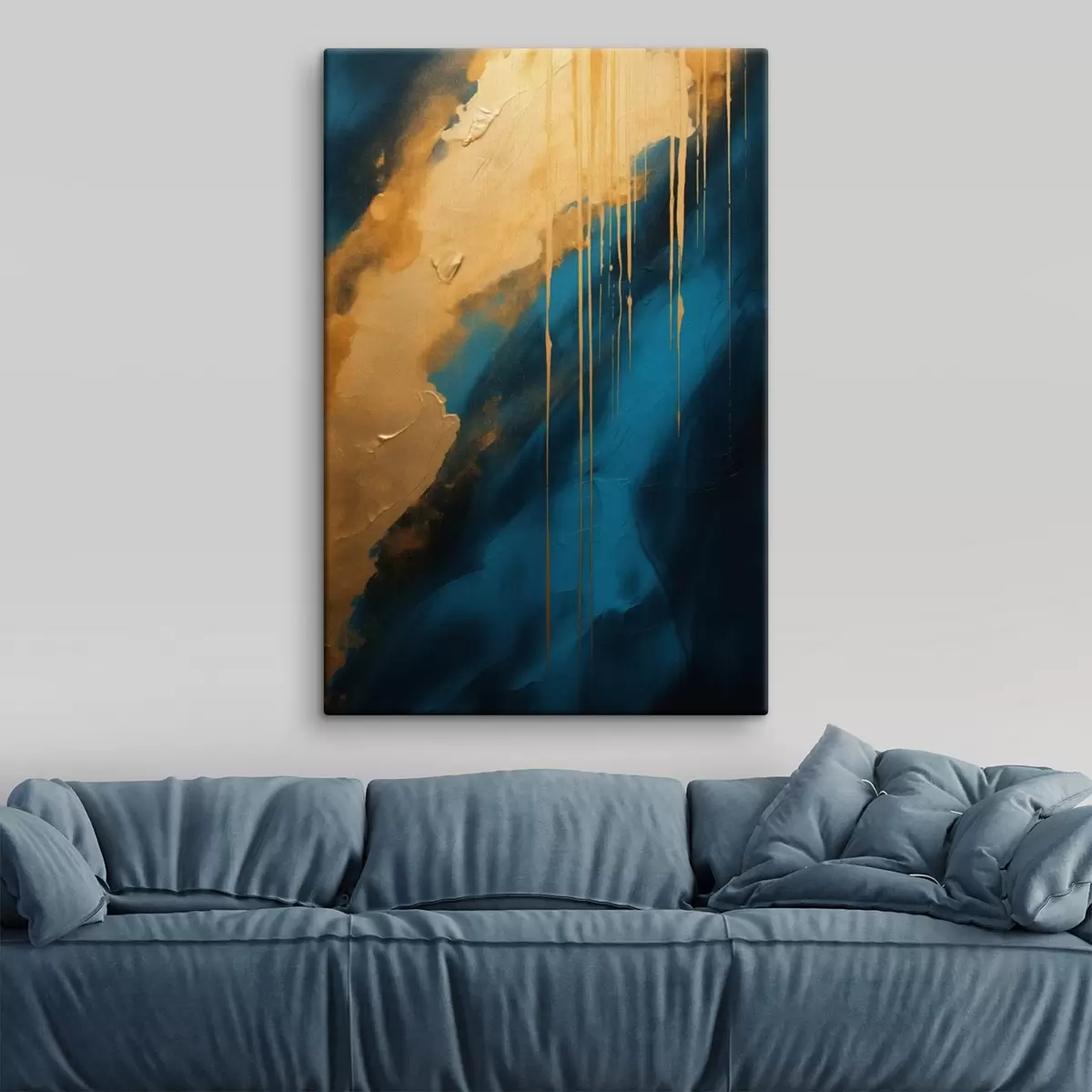 murales de pared Abstracto en verde azulado y azul intenso con reflejos cálidos fluidos. s46509