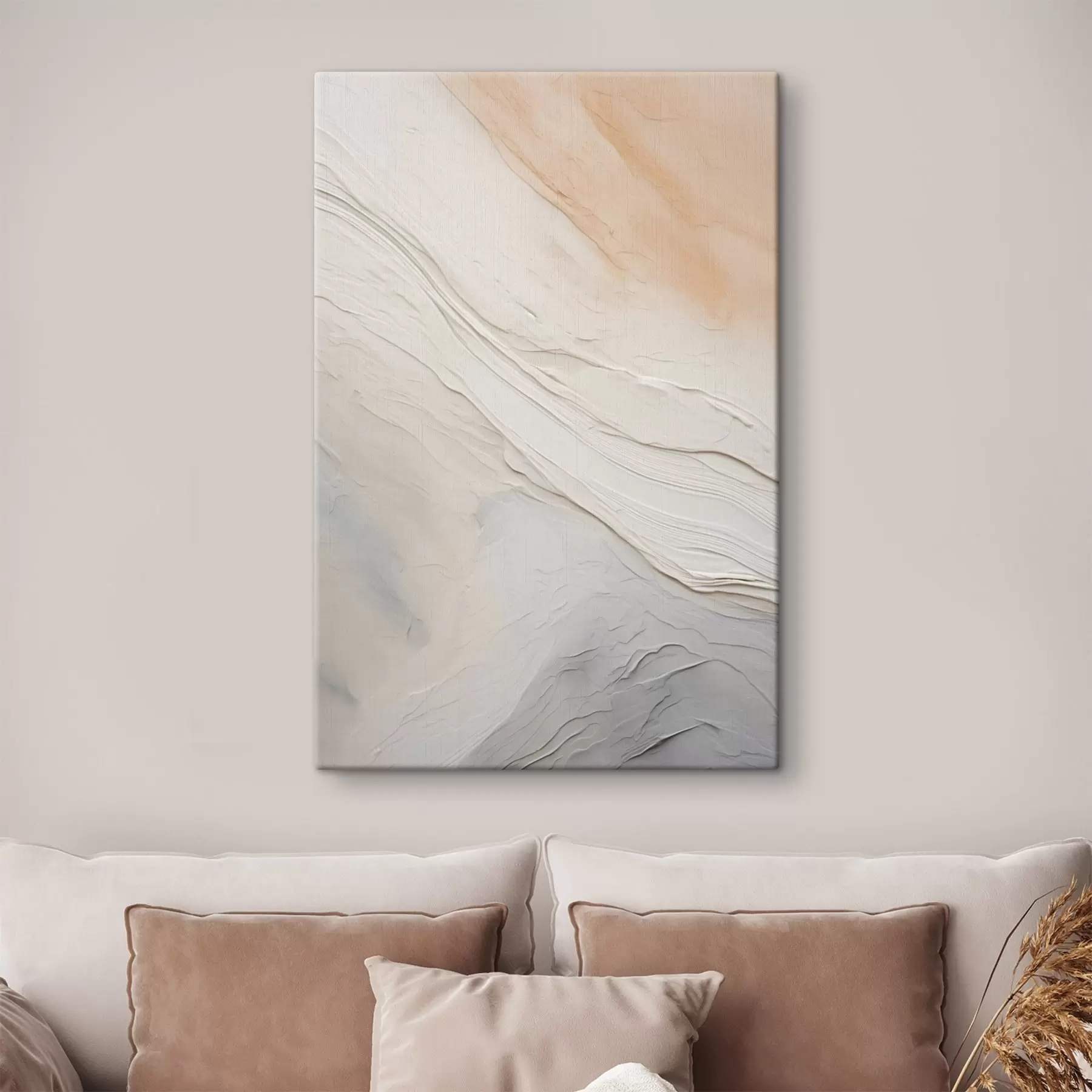 murales de pared Olas de yeso texturizado en suaves tonos marfil y arena s46510