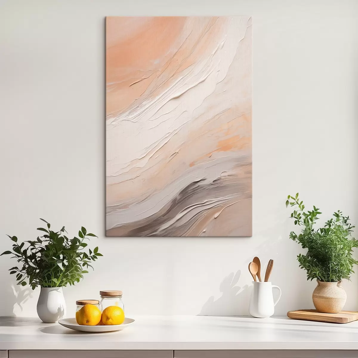 murales de pared Revestimiento texturizado en remolinos de color beige cálido con gris suave. s46511