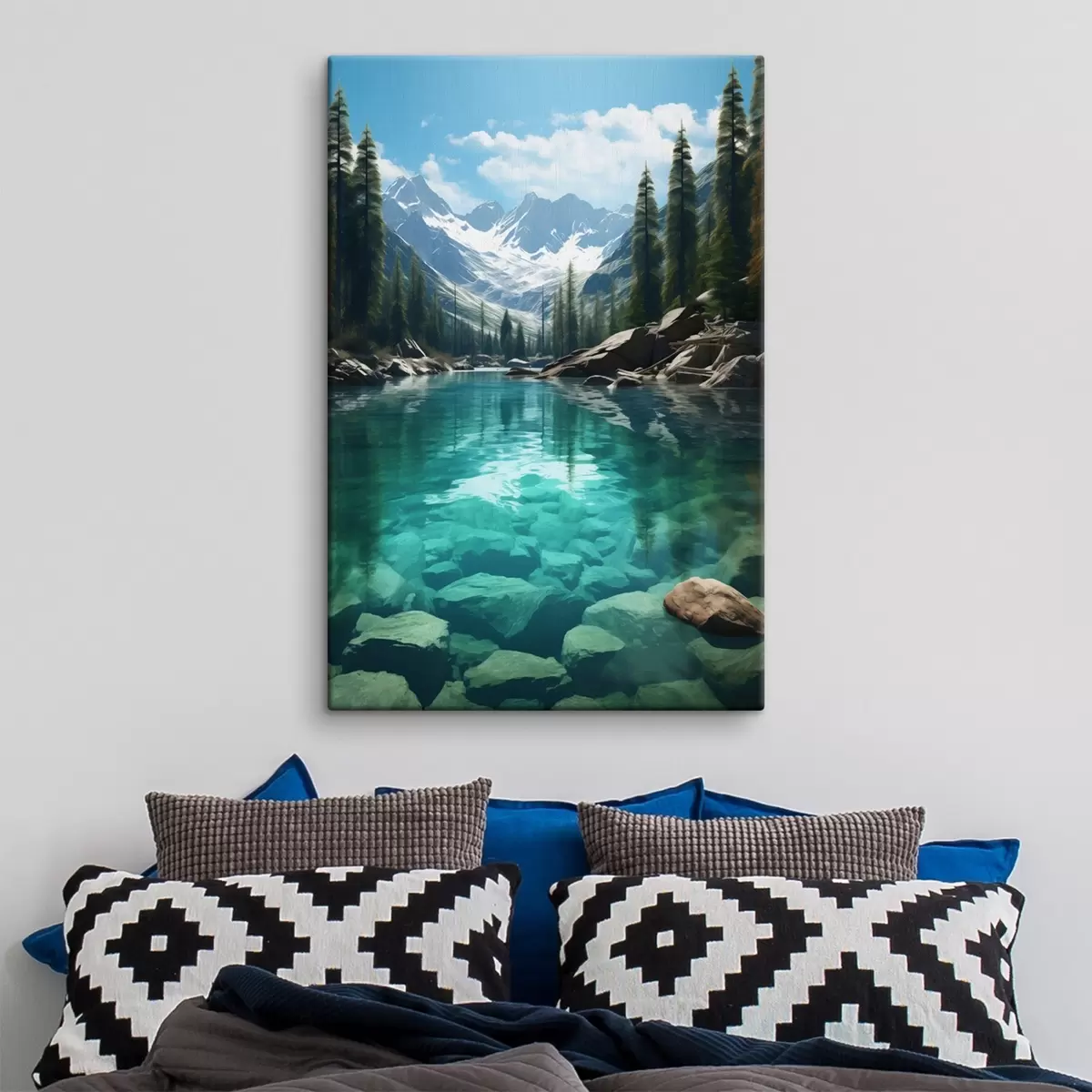 murales de pared Río alpino cristalino con lecho rocoso y picos nevados. s46514