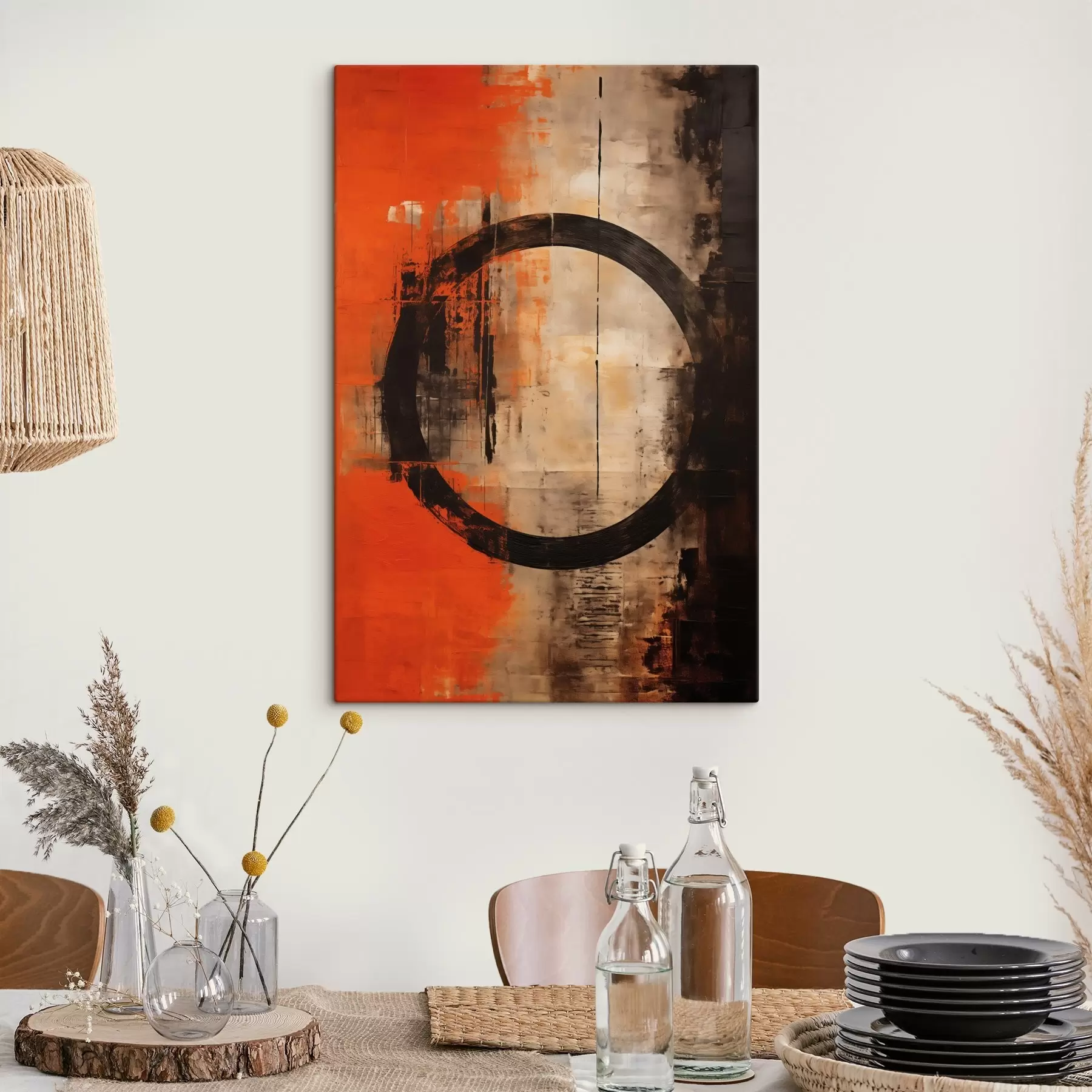 murales de pared Resumen con un gran círculo negro y texturas cálidas. s46528