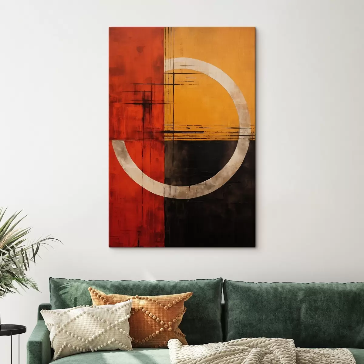 murales de pared Círculo abstracto sobre fondo rojo y negro con líneas. s46535