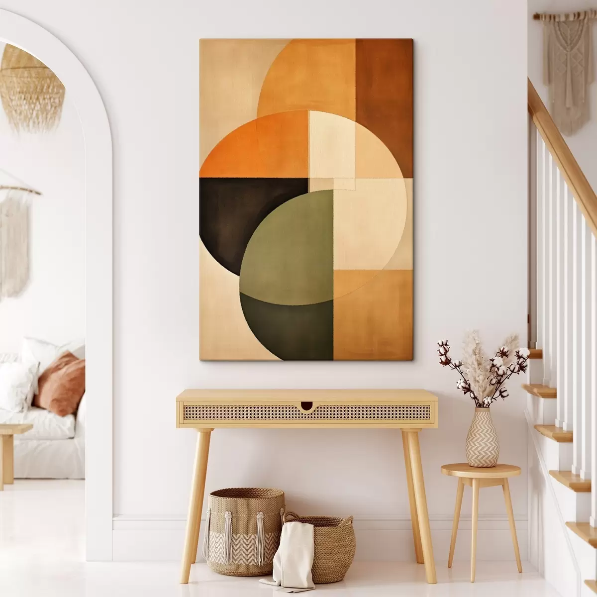 murales de pared Círculos entrecruzados en una paleta de colores arena y oliva. s46537