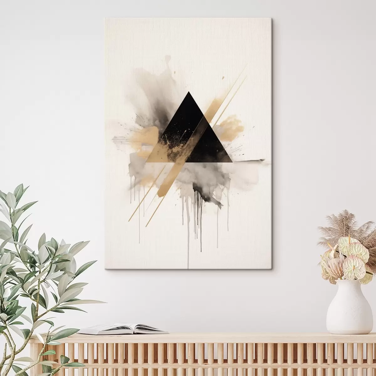 murales de pared Geometría: triángulo negro con salpicaduras y líneas claras. s46540