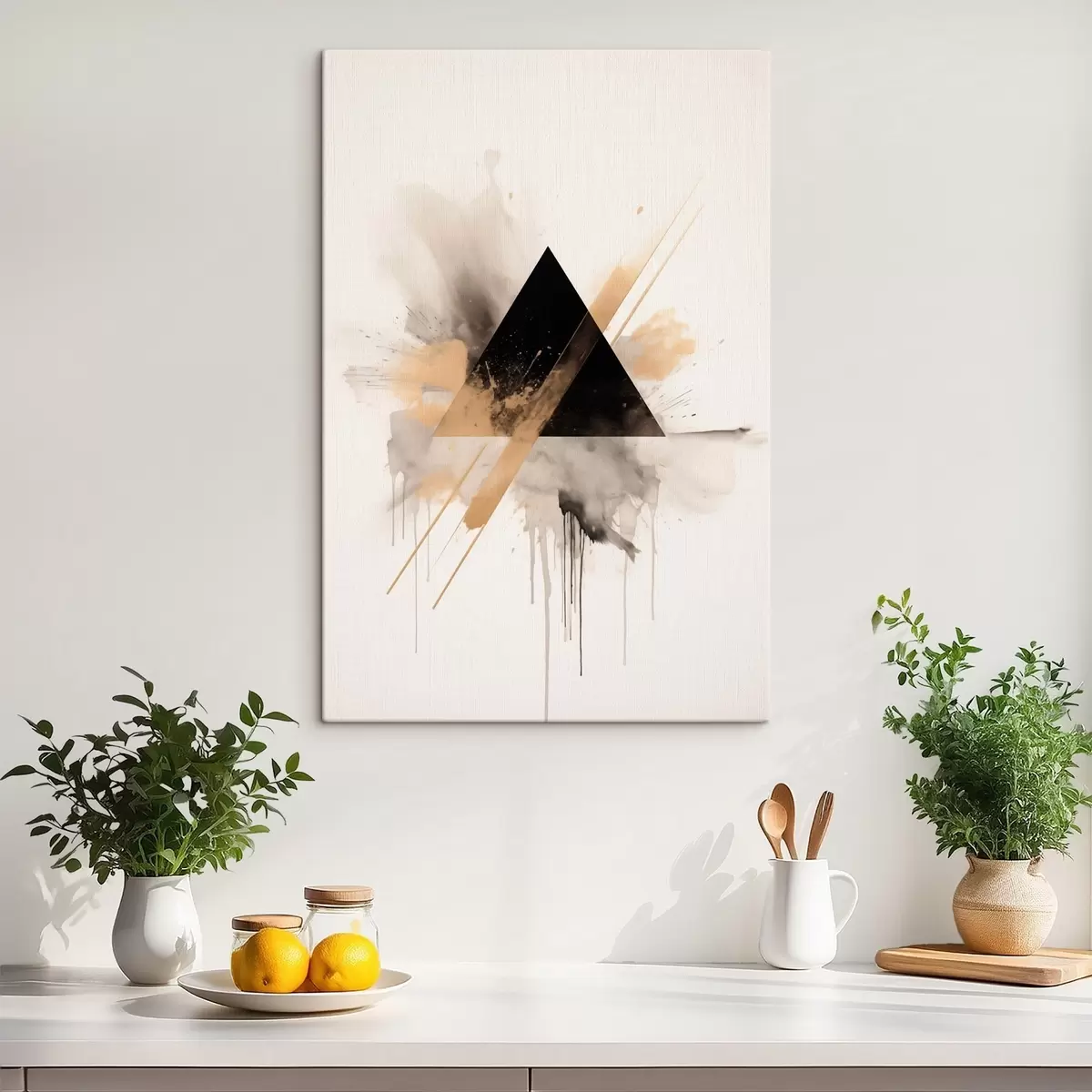 murales de pared Geometría: triángulo negro con salpicaduras y líneas claras. s46540