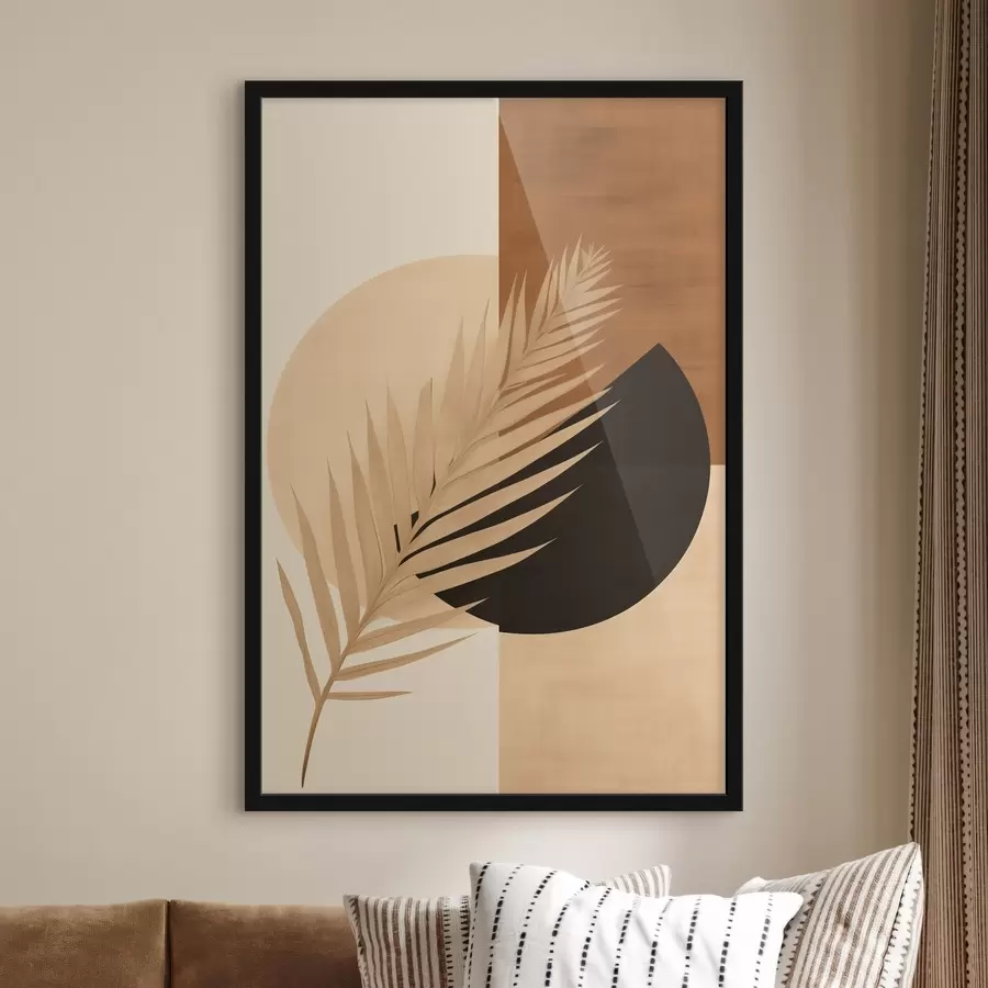 murales de pared Hoja de palmera sobre geometría en terracota y crema f46490