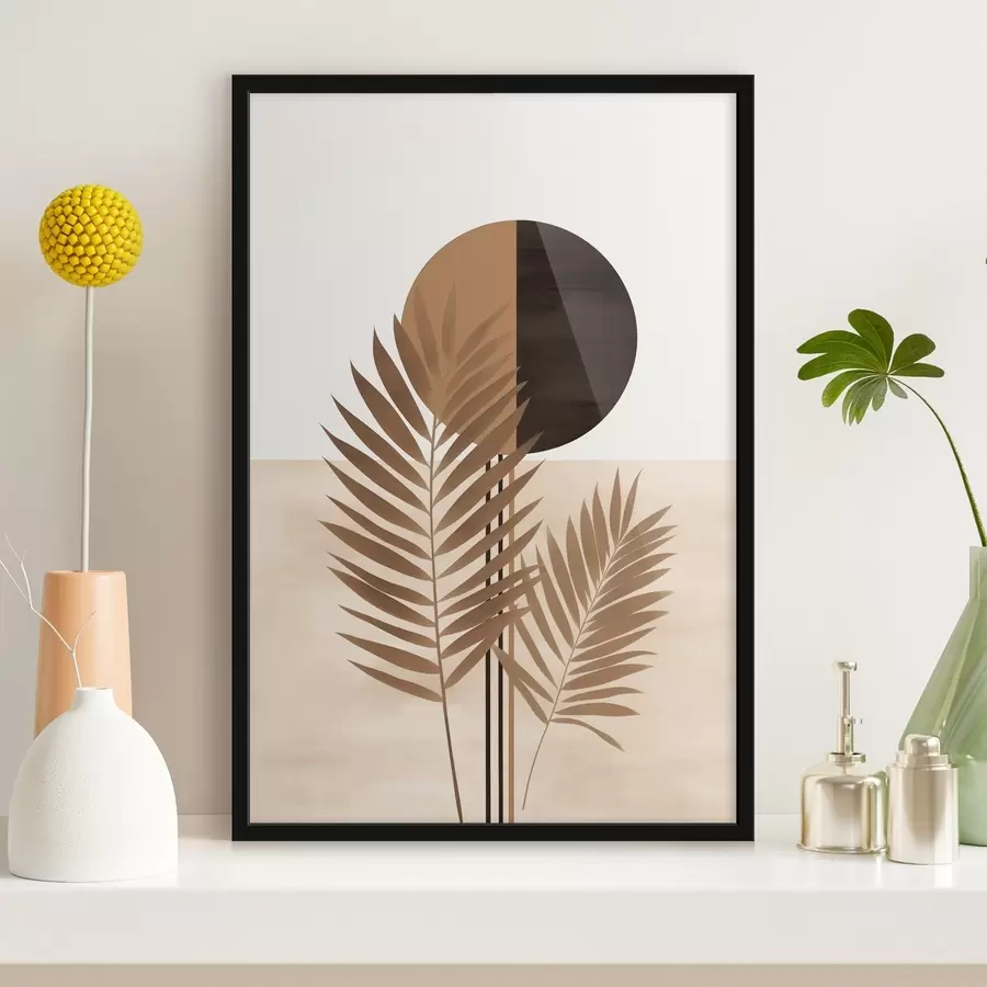 murales de pared Dos hojas de palmera con motivo de sol con círculo dividido f46491