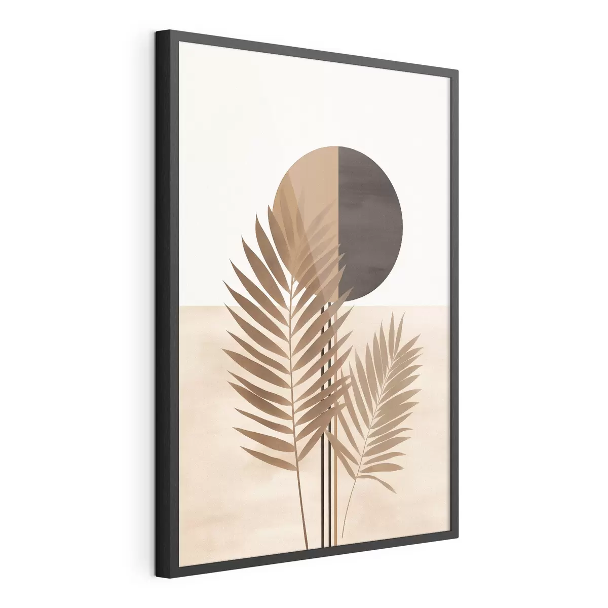 Poster Dos hojas de palmera con motivo de sol con círculo dividido f46491