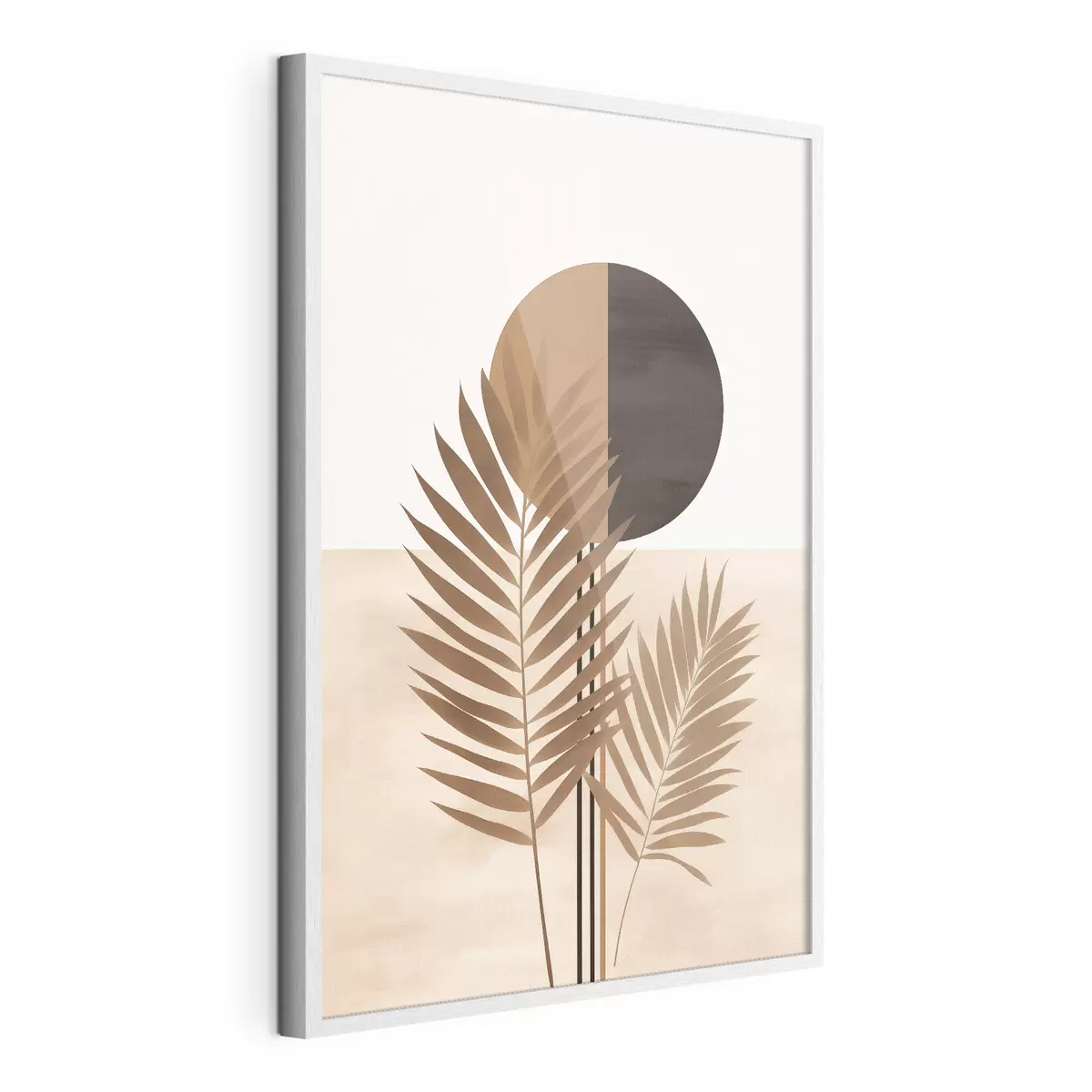 Poster Dos hojas de palmera con motivo de sol con círculo dividido f46491