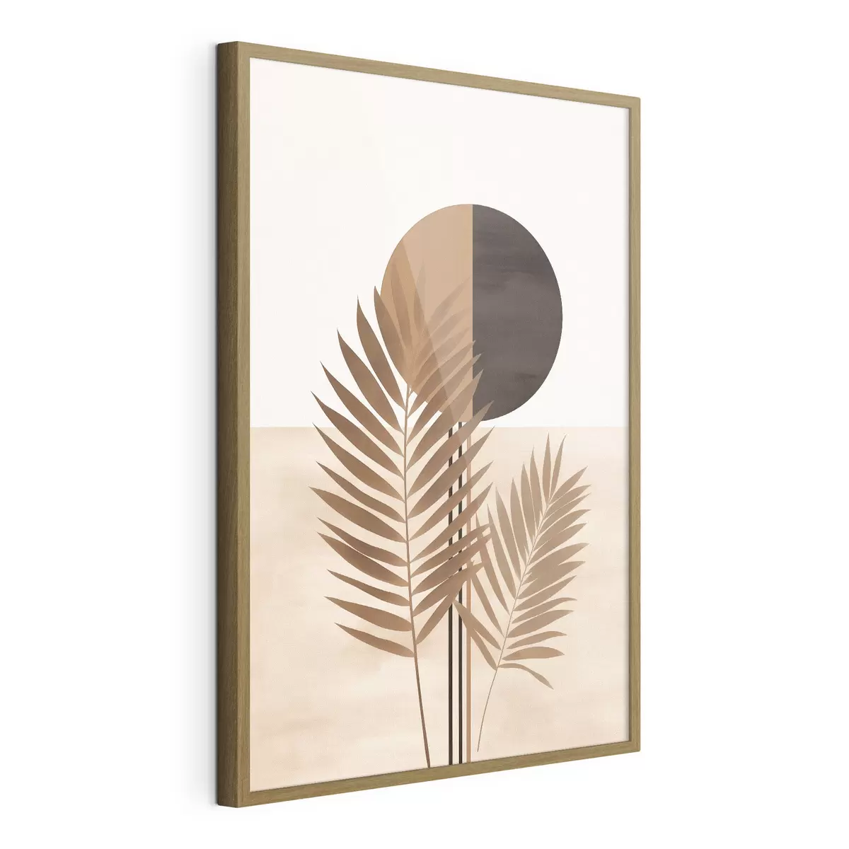 Poster Dos hojas de palmera con motivo de sol con círculo dividido f46491