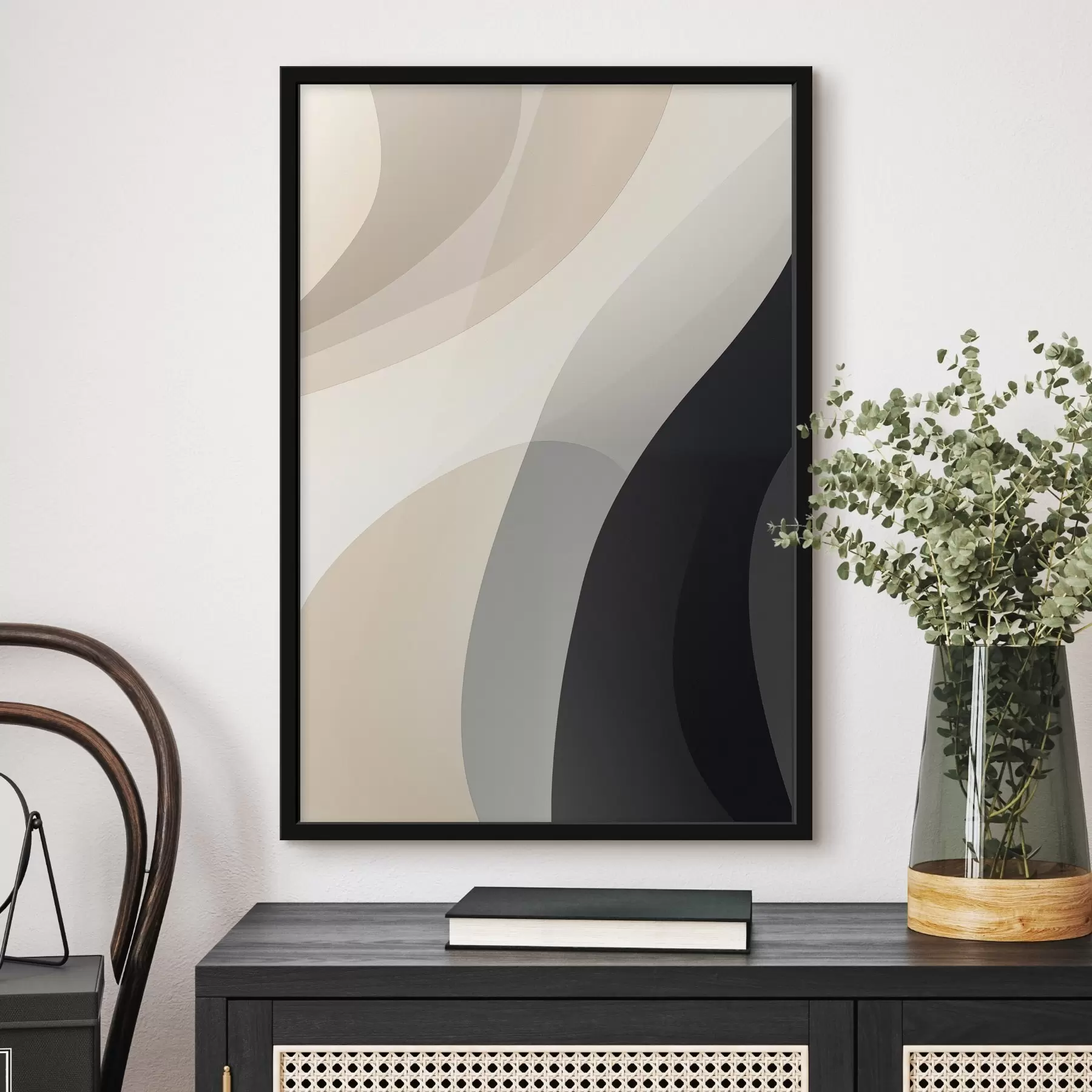 murales de pared Formas orgánicas onduladas en tonos beige cálido y carbón f46494