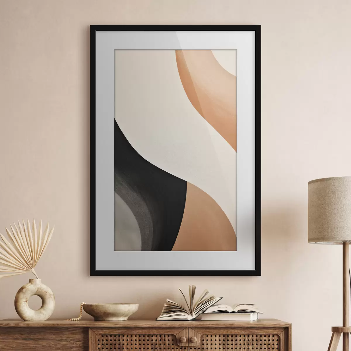 Poster Curva en S llamativa en color crema, negro y detalles en terracota f46495