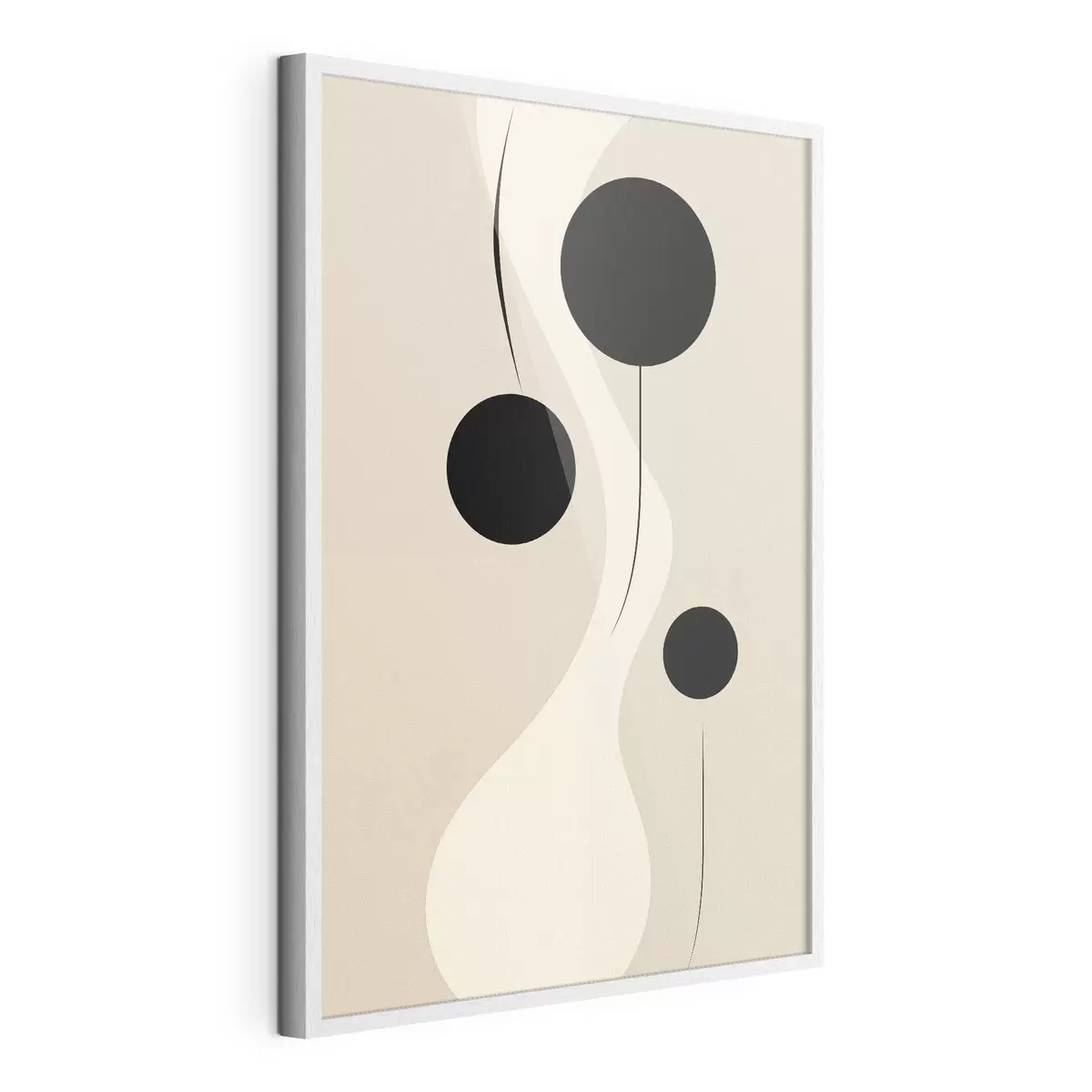 Poster Círculos mínimos sobre fondo beige con acentos de líneas fluidas f46496