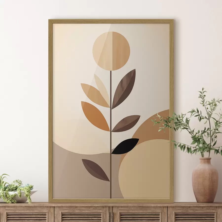 murales de pared Flor estilizada con hojas geométricas en tonos cálidos f46500