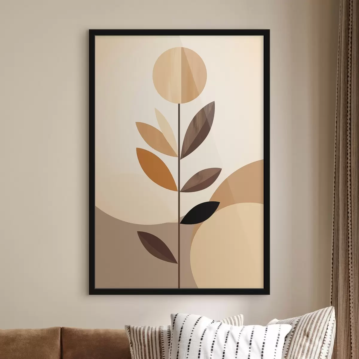 Poster Flor estilizada con hojas geométricas en tonos cálidos. f46500