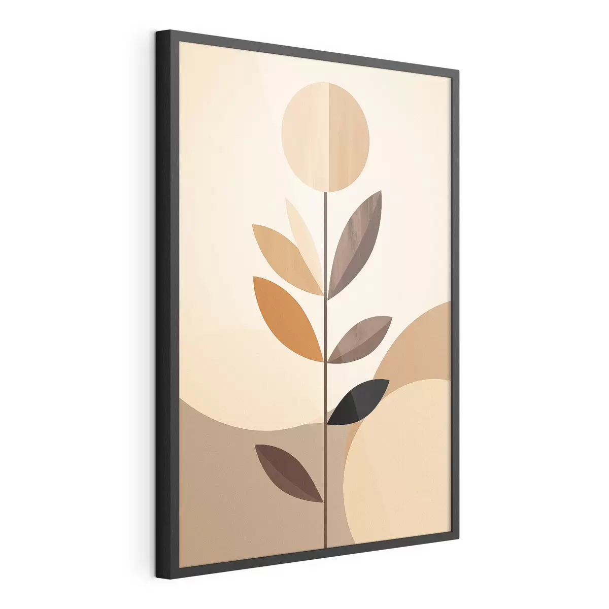 Poster Flor estilizada con hojas geométricas en tonos cálidos f46500