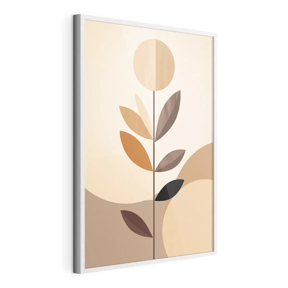 Poster Flor estilizada con hojas geométricas en tonos cálidos f46500