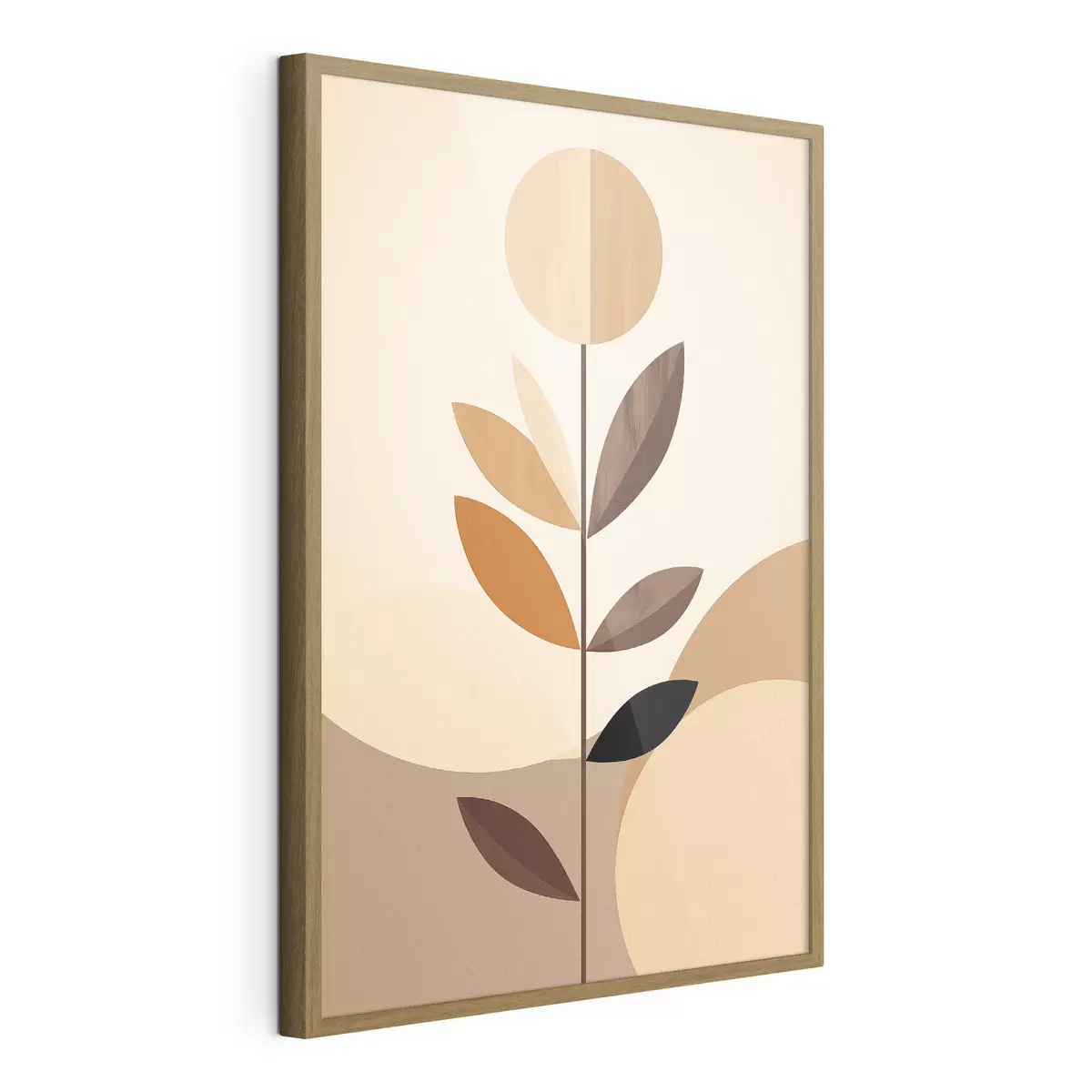 Poster Flor estilizada con hojas geométricas en tonos cálidos f46500