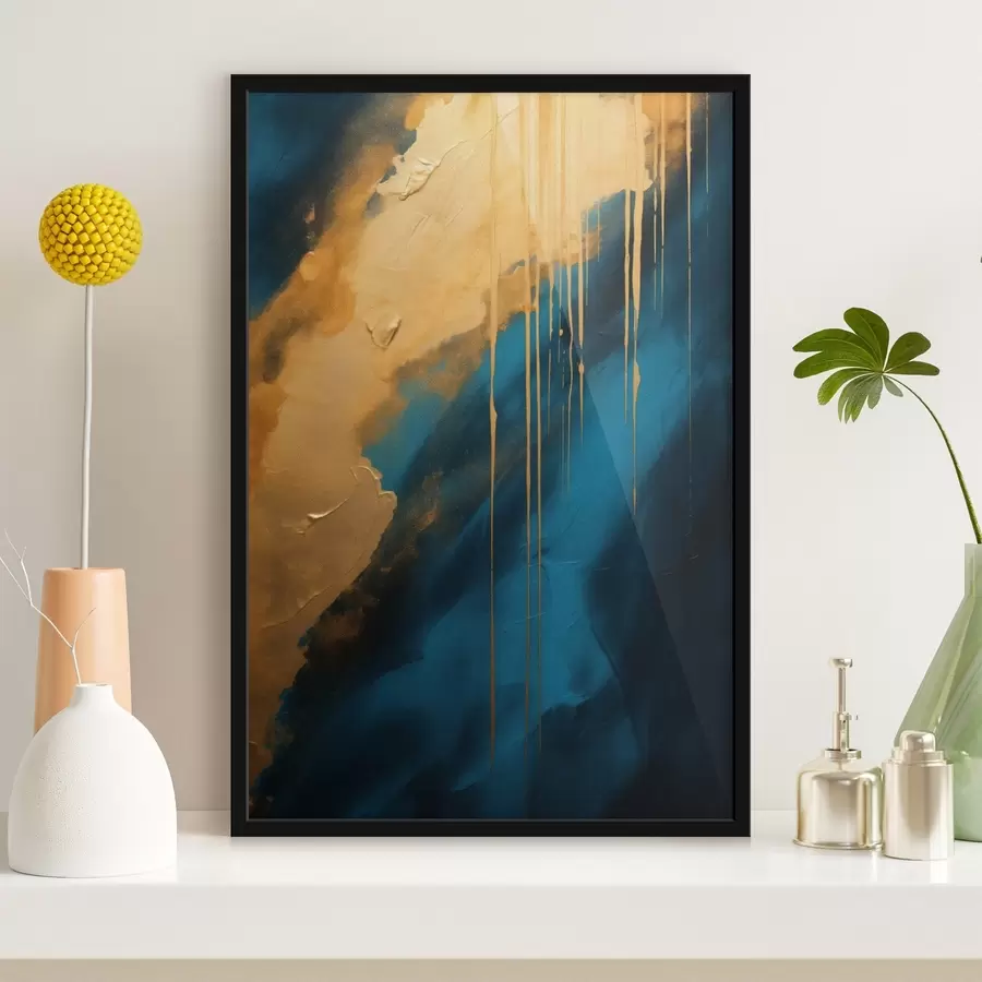 murales de pared Abstracto en verde azulado y azul intenso con reflejos cálidos fluidos. f46509