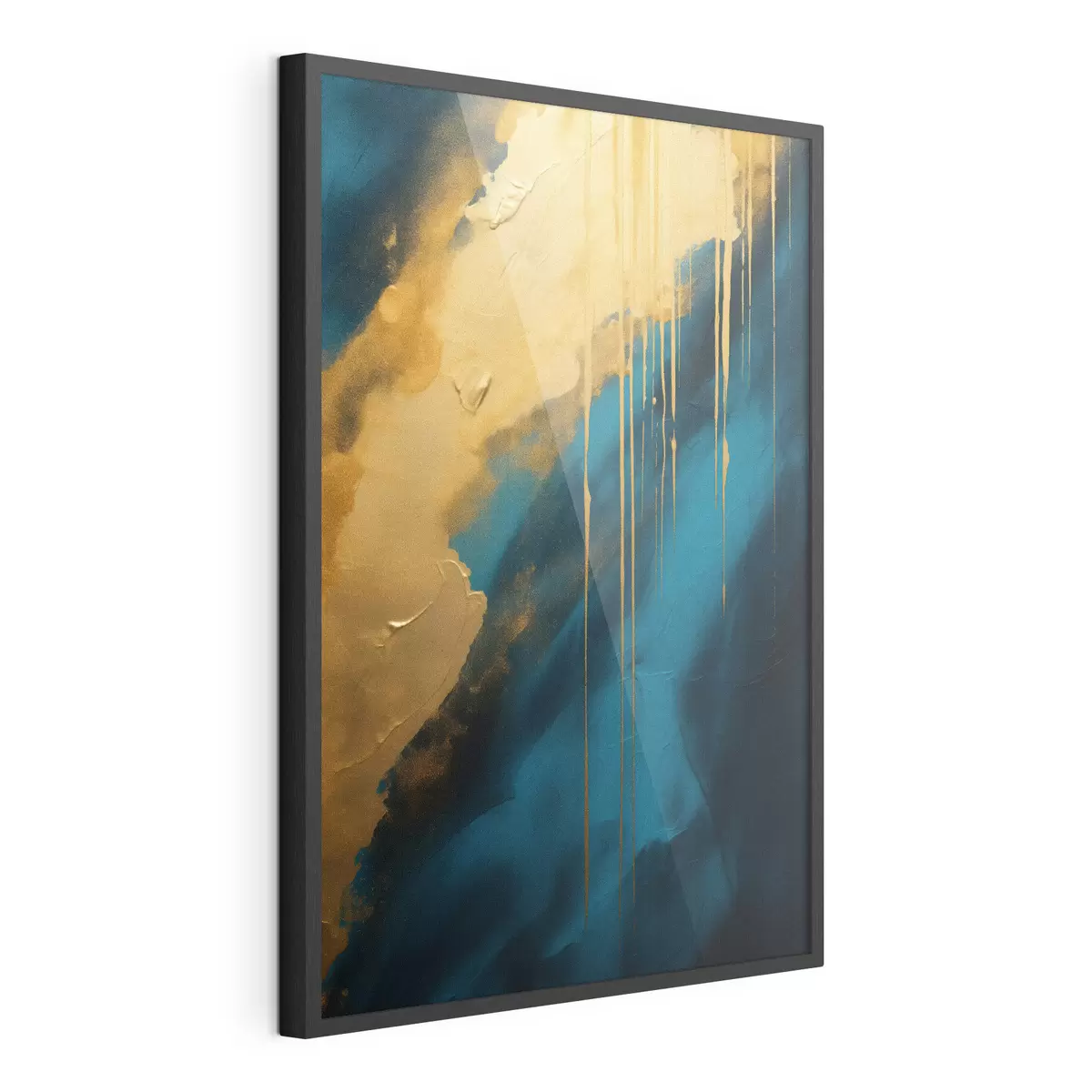 Poster Abstracto en verde azulado y azul intenso con reflejos cálidos fluidos f46509