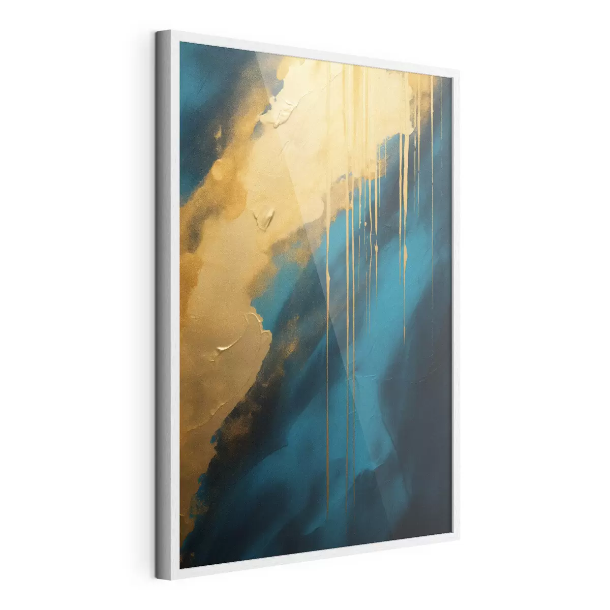 Poster Abstracto en verde azulado y azul intenso con reflejos cálidos fluidos f46509