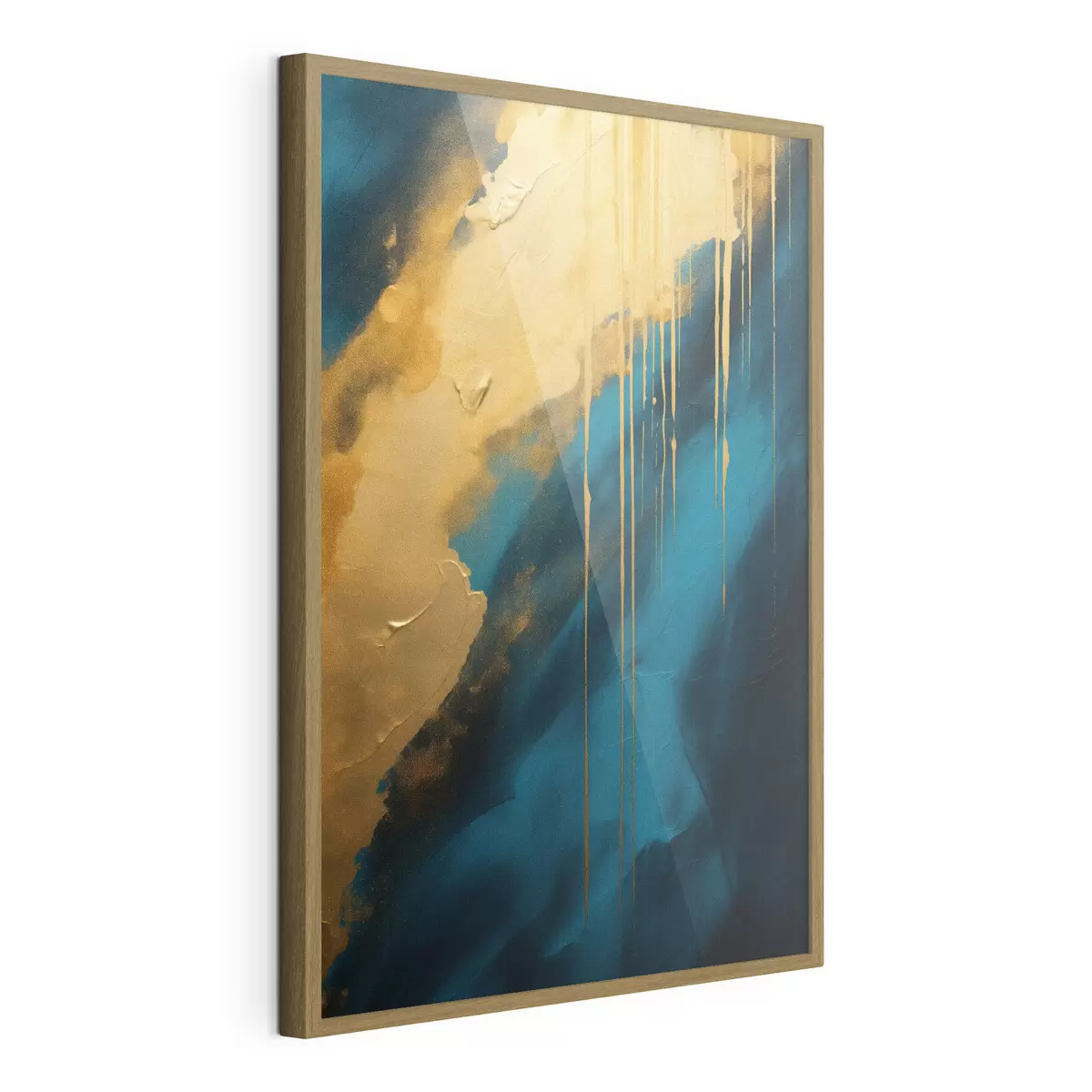 Poster Abstracto en verde azulado y azul intenso con reflejos cálidos fluidos f46509