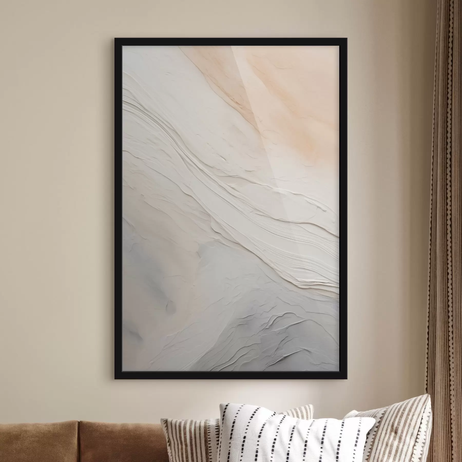 murales de pared Olas de yeso texturizado en suaves tonos marfil y arena f46510