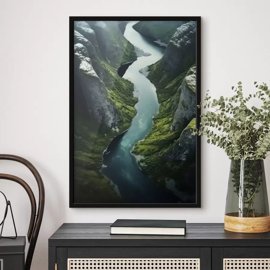 murales de pared Río serpenteante entre acantilados, vista aérea f46521