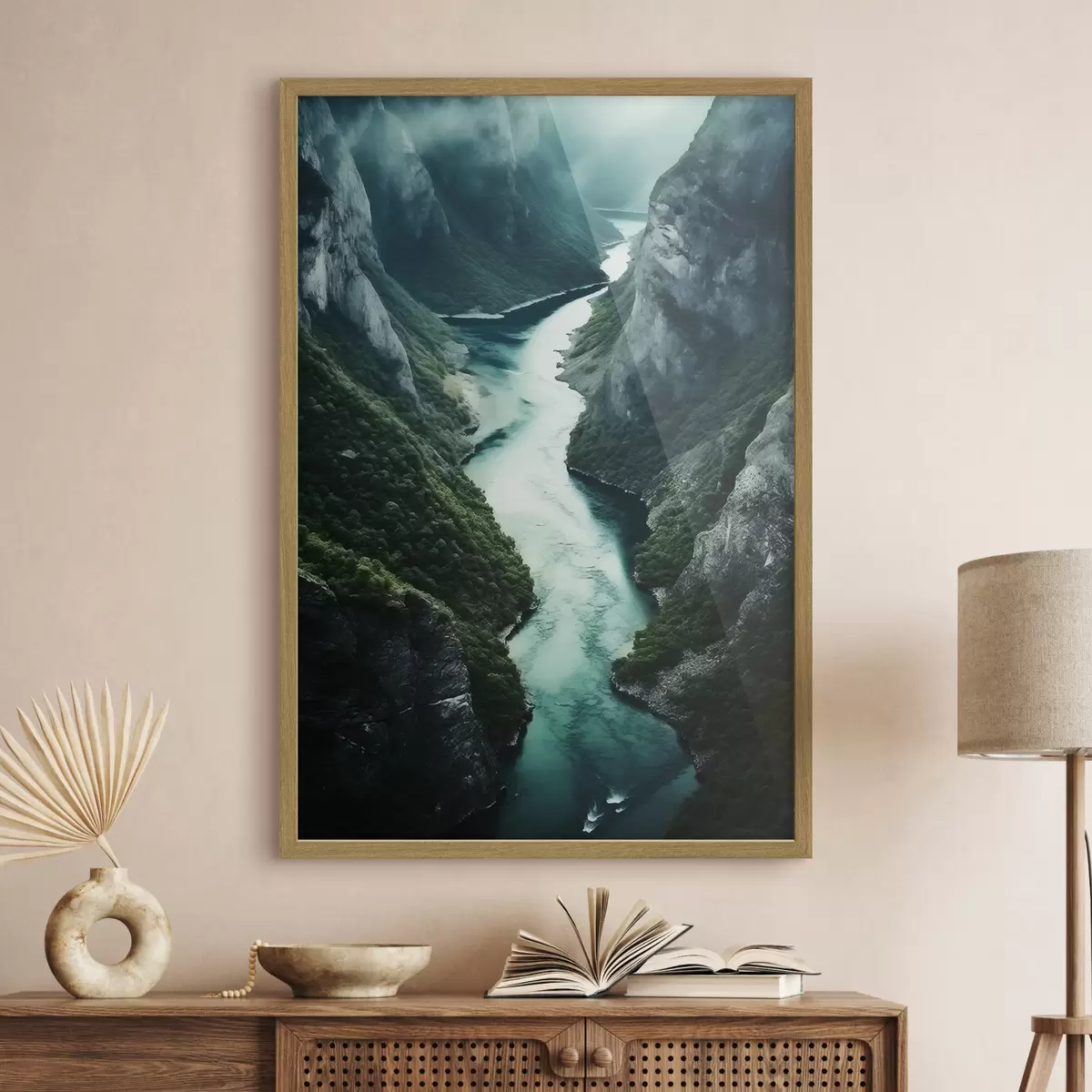 Poster Estrecho desfiladero con una corriente turquesa desde arriba f46522