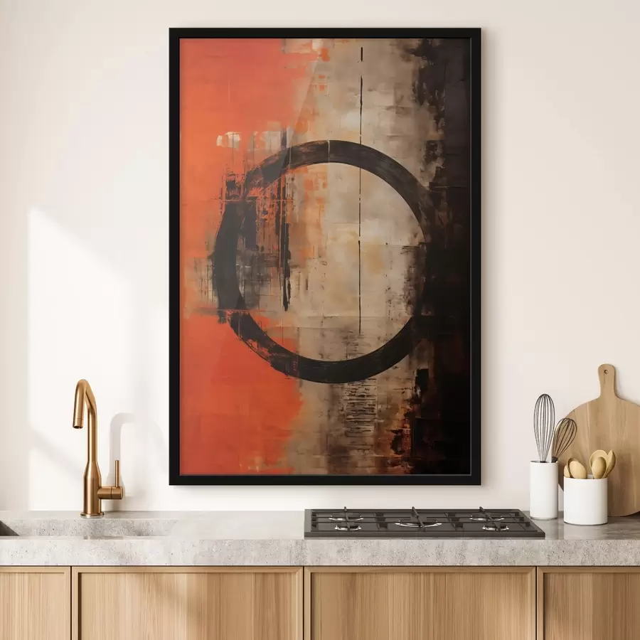 murales de pared Resumen con un gran círculo negro y texturas cálidas. f46528