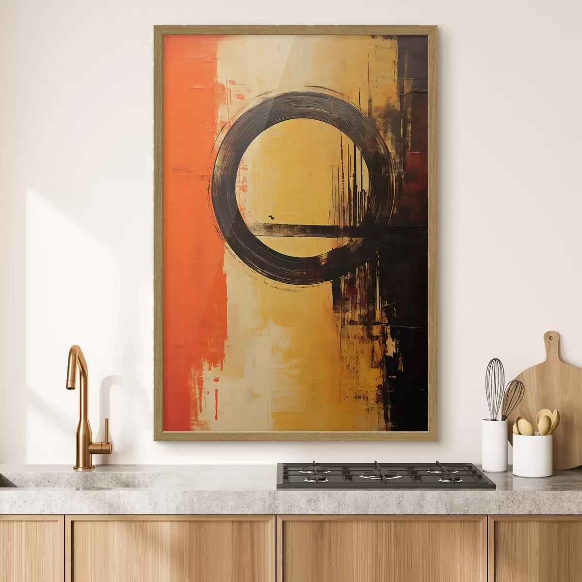 Poster Resumen con un anillo negro sobre fondo terracota-arena f46529