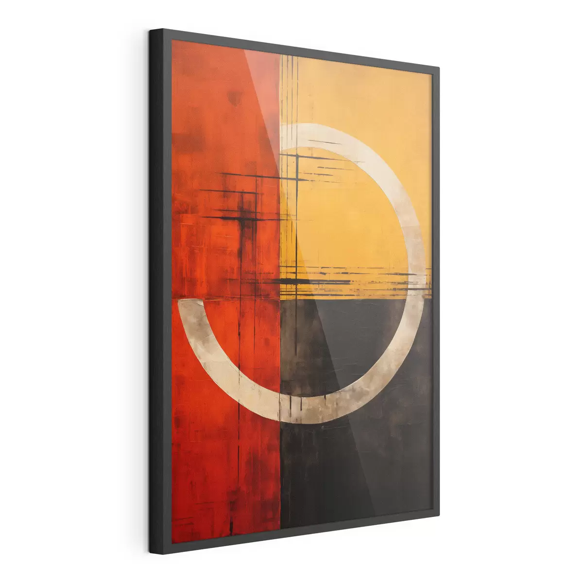 Poster Círculo abstracto sobre fondo rojo y negro con líneas f46535