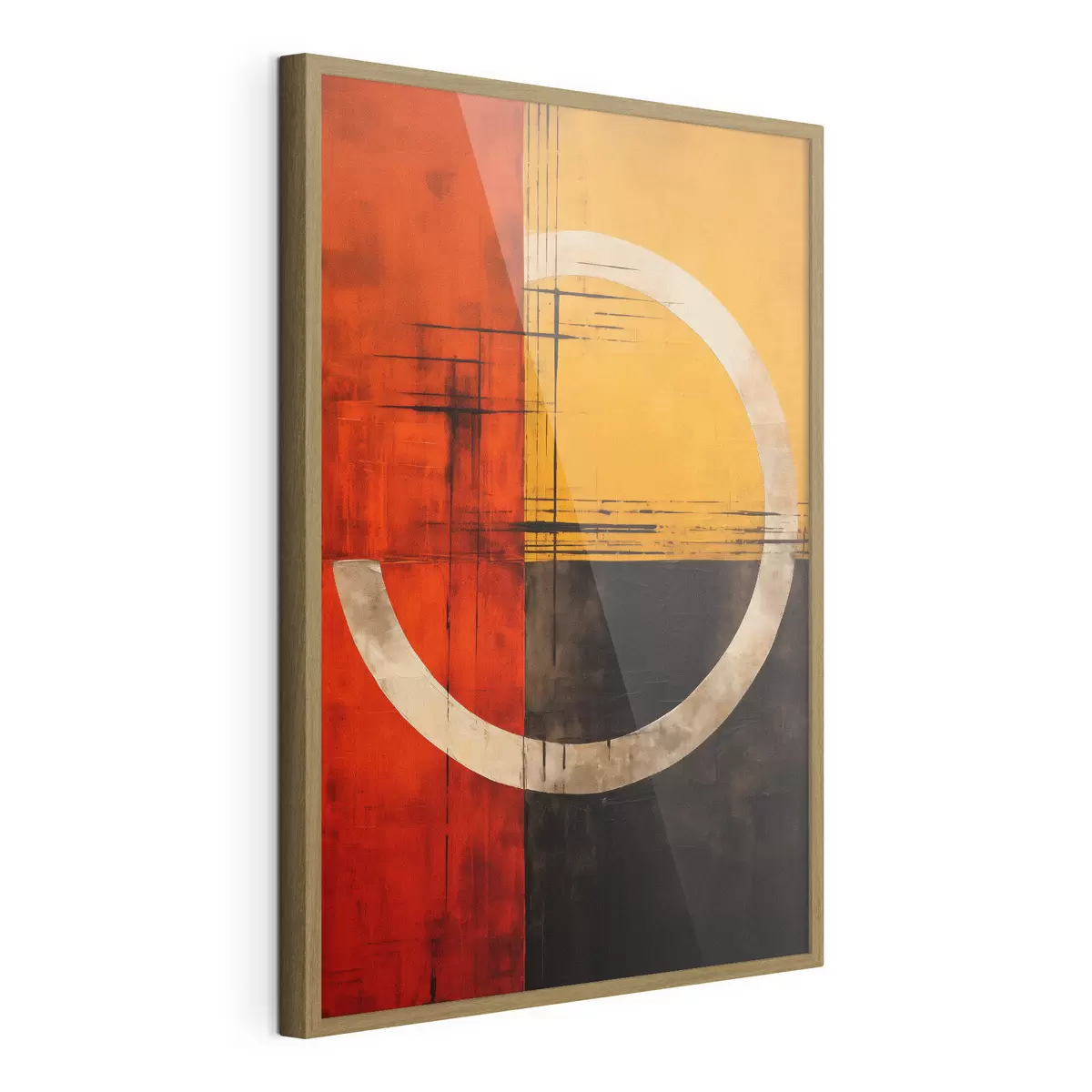 Poster Círculo abstracto sobre fondo rojo y negro con líneas f46535