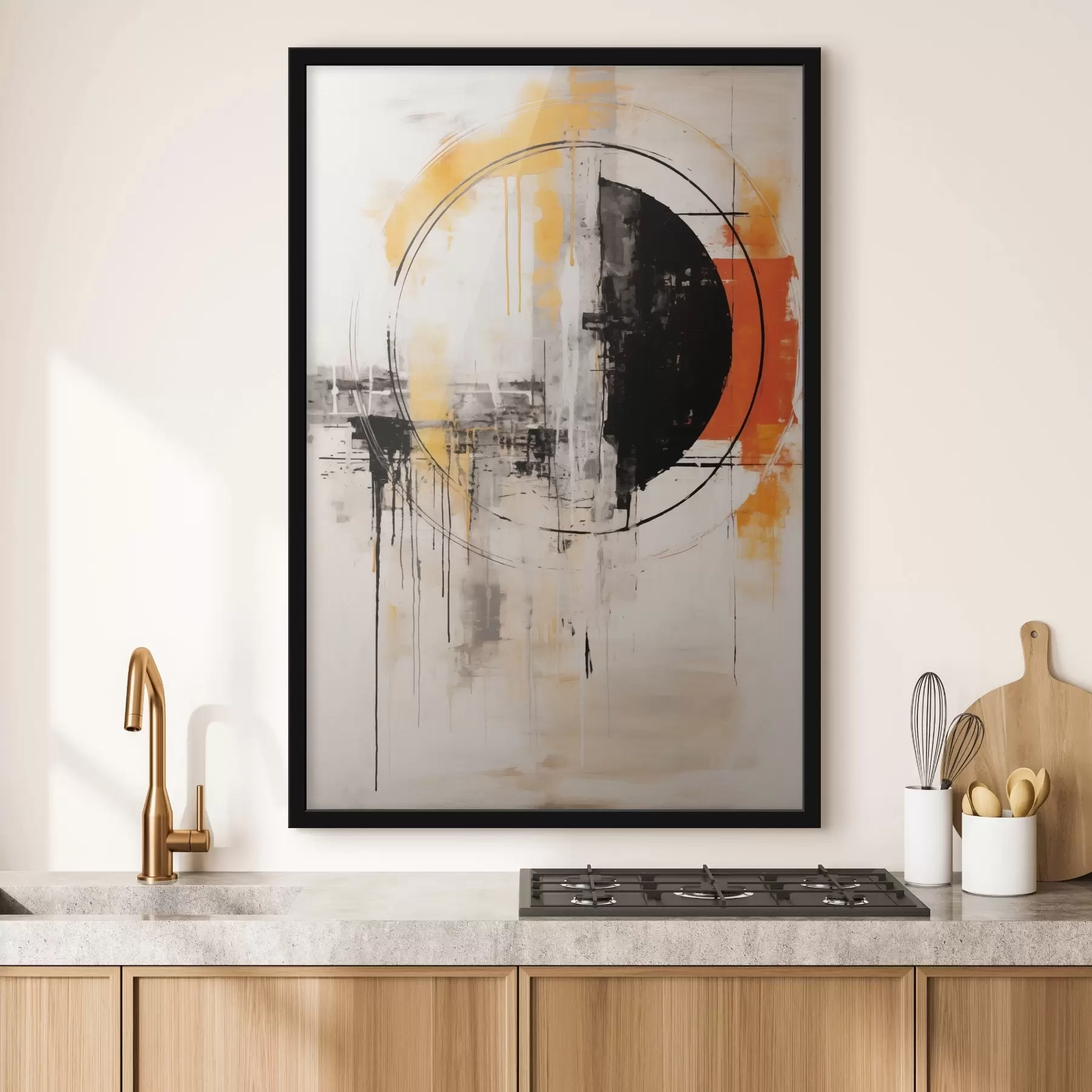 murales de pared Círculo monocromo naranja con gotas texturizadas f46536