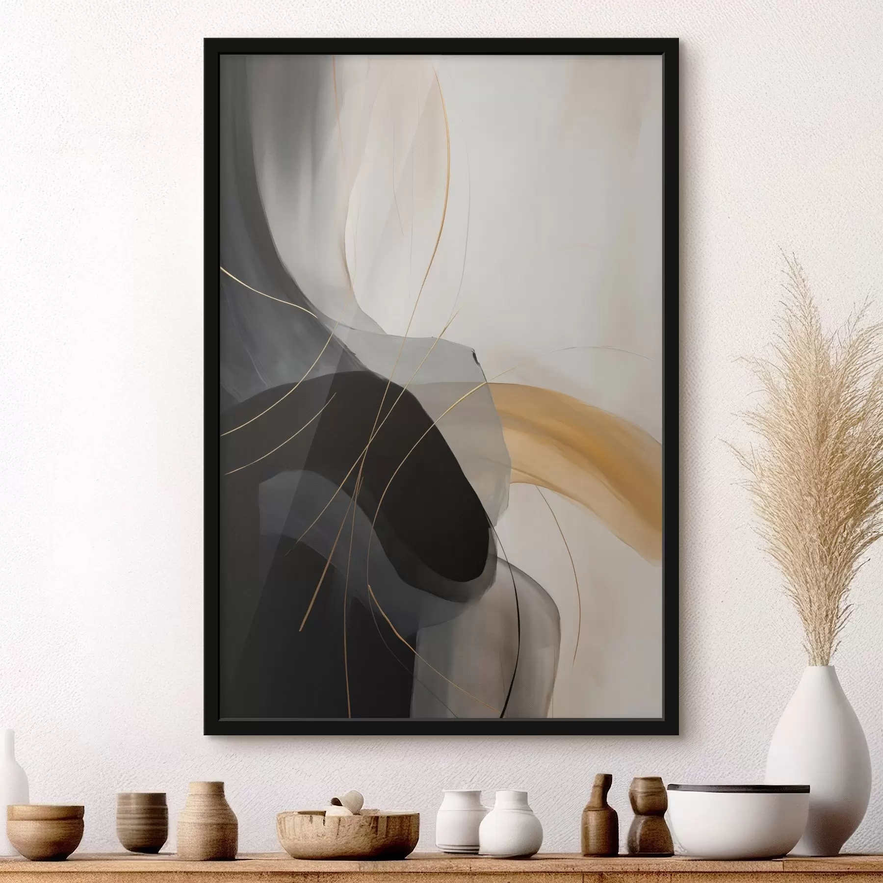 murales de pared Suaves curvas en negro y beige con un toque cálido. f46542