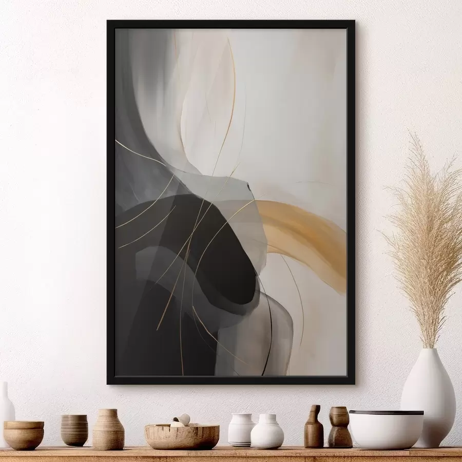 murales de pared Suaves curvas en negro y beige con un toque cálido. f46542