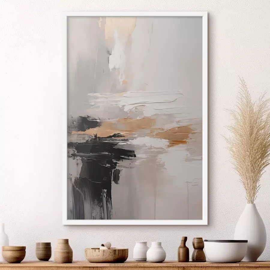 murales de pared Pinceladas en tonos nude con capas contrastantes en negro y ocre f46544