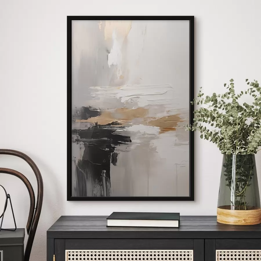 murales de pared Pinceladas en tonos nude con capas contrastantes en negro y ocre. f46544