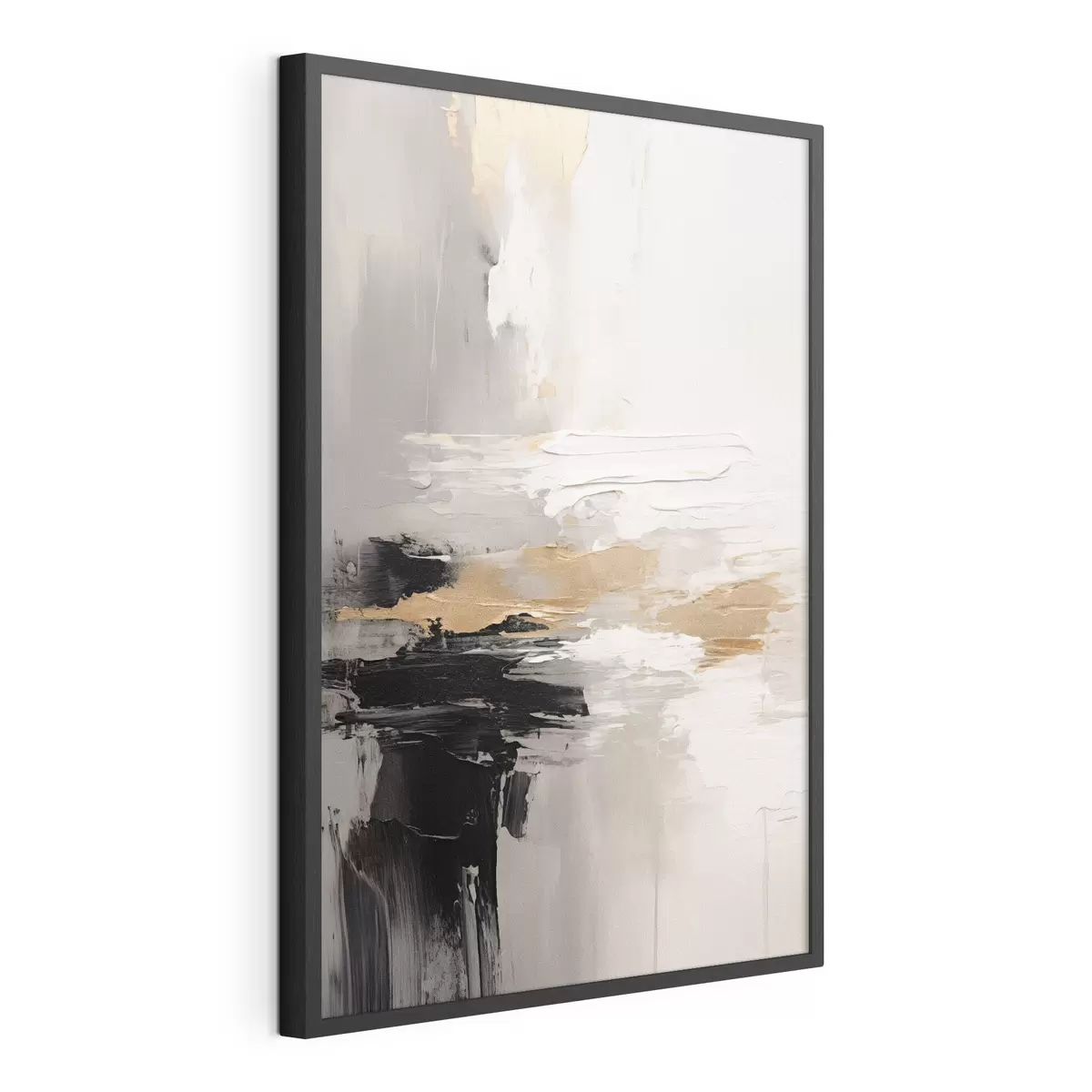 Poster Pinceladas en tonos nude con capas contrastantes en negro y ocre f46544