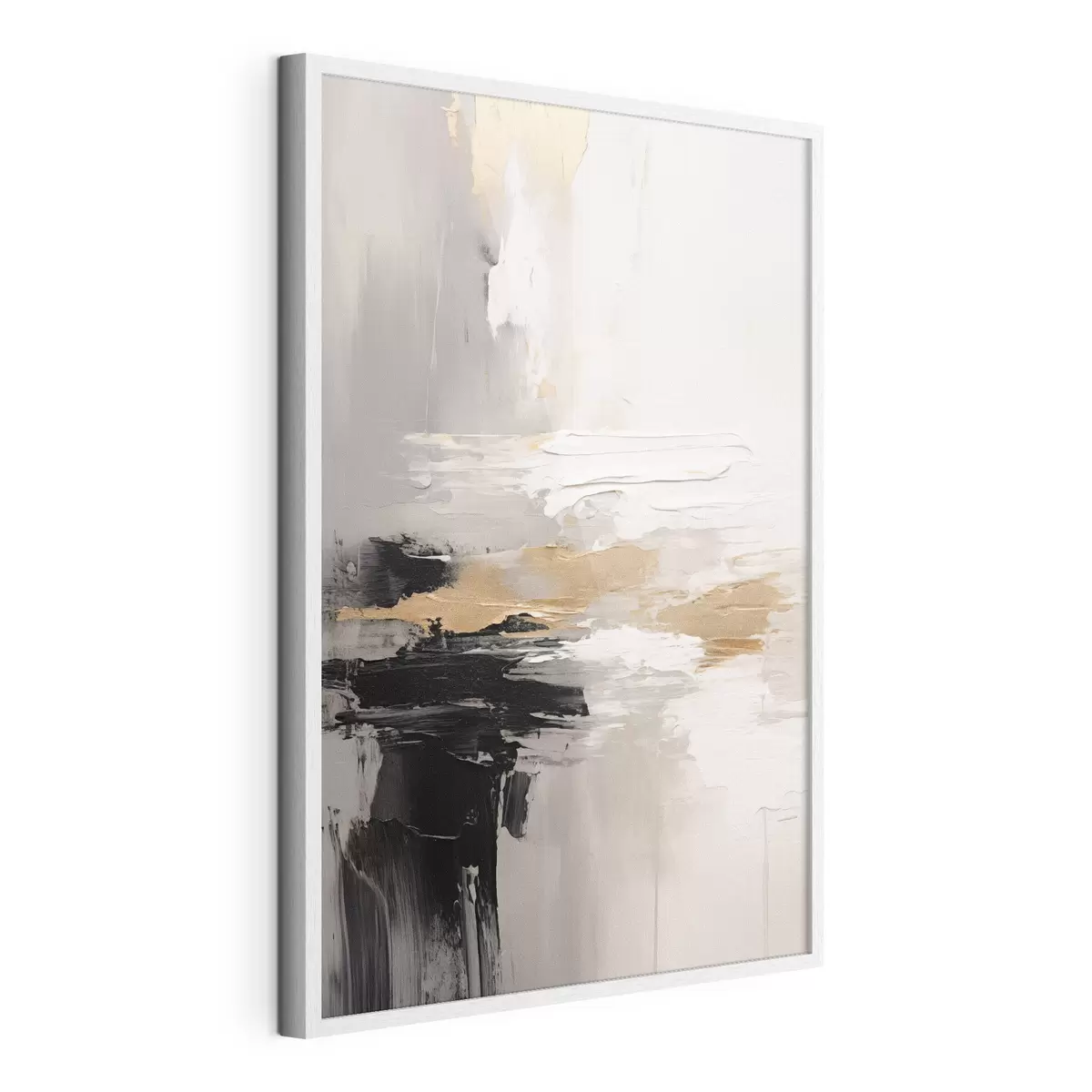 Poster Pinceladas en tonos nude con capas contrastantes en negro y ocre f46544