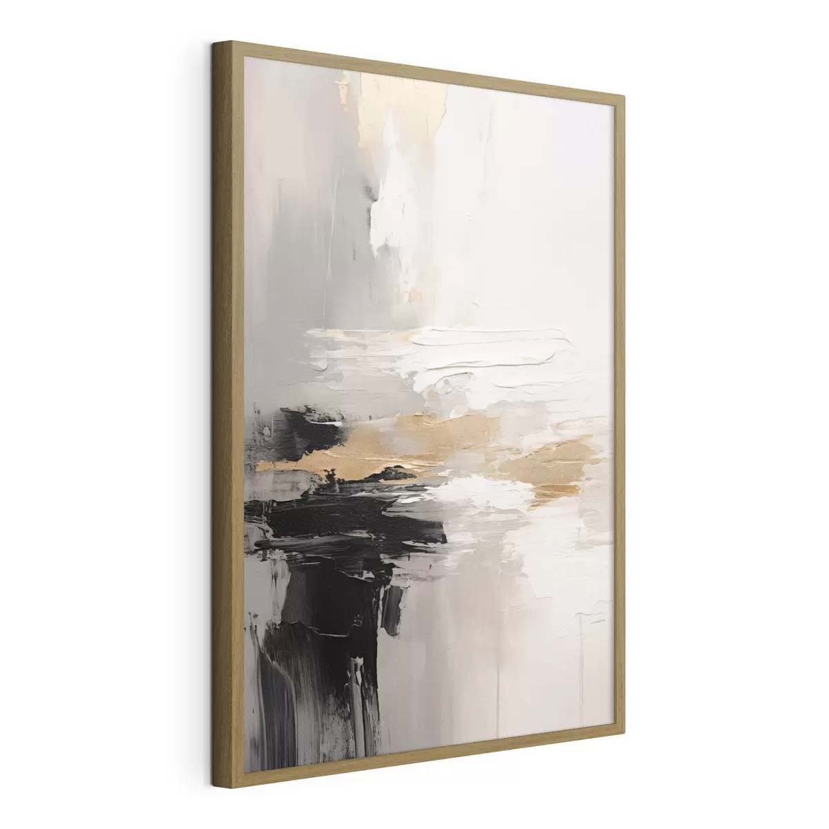Poster Pinceladas en tonos nude con capas contrastantes en negro y ocre f46544
