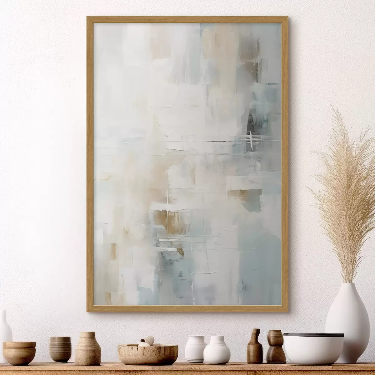 Poster Trazos aireados de azul y beige sobre blanco f46547
