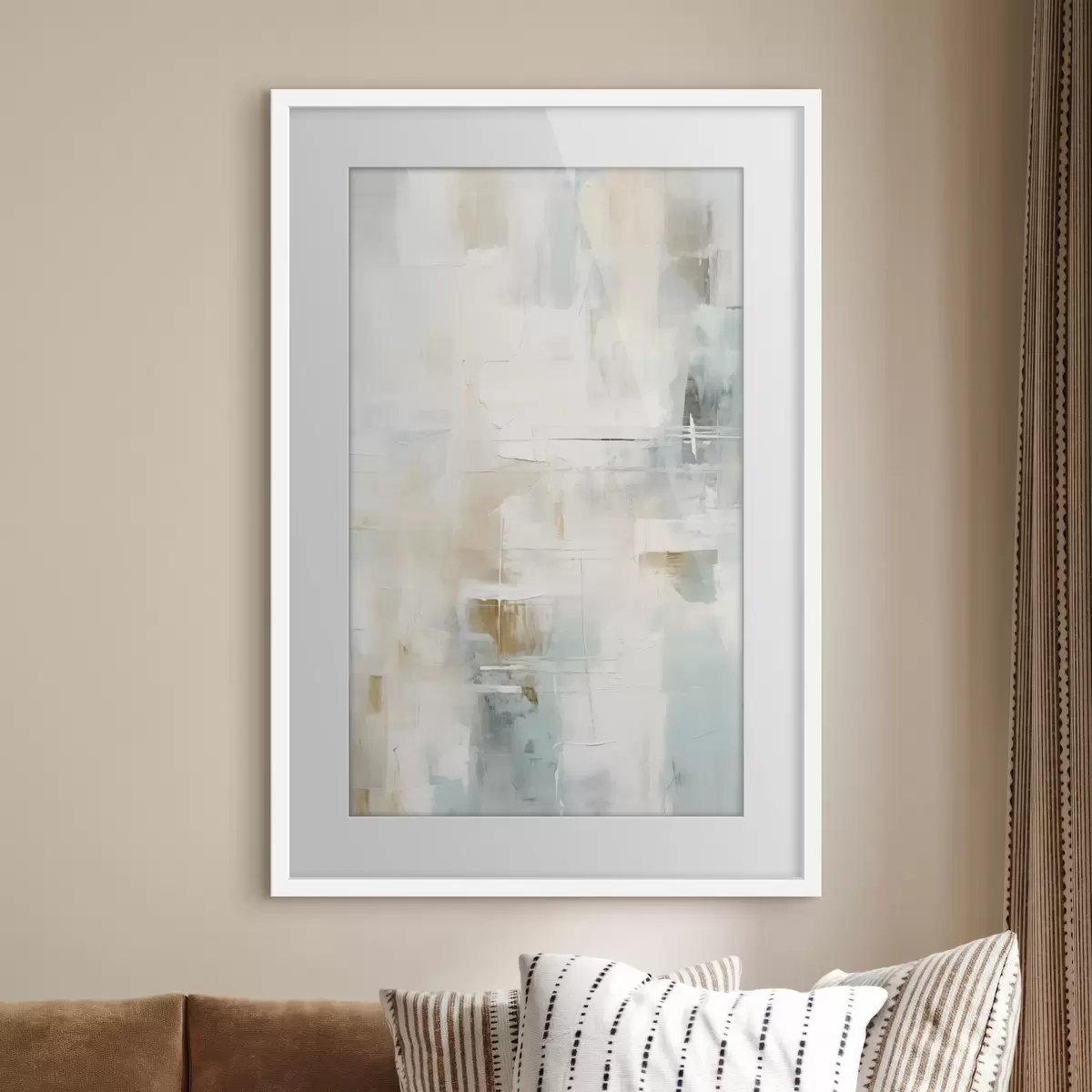 Poster Trazos aireados de azul y beige sobre blanco f46547